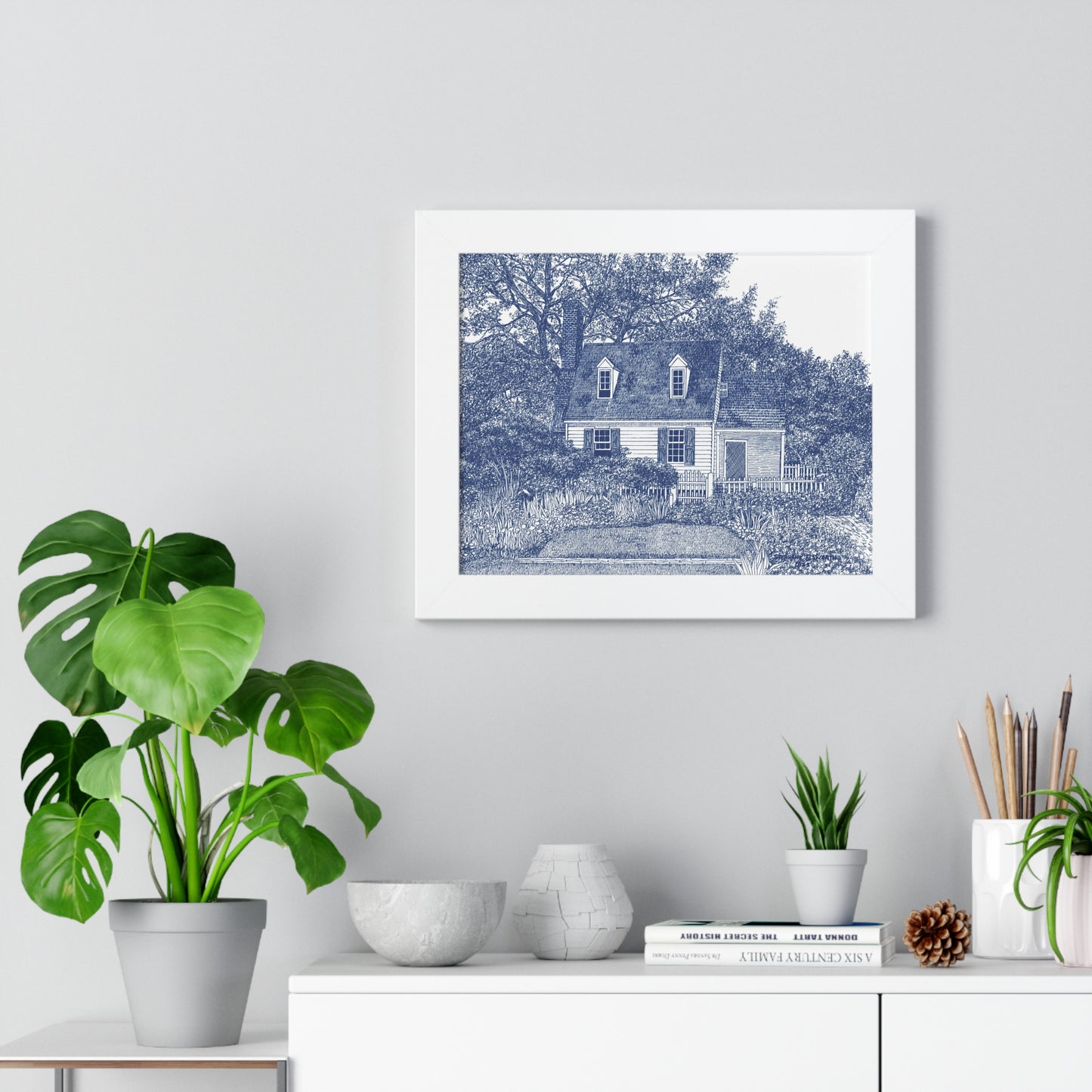 Colonial Williamsburg's Taliaferro Cole House Garden in Blue — Blue Pen-Style Home Art Print