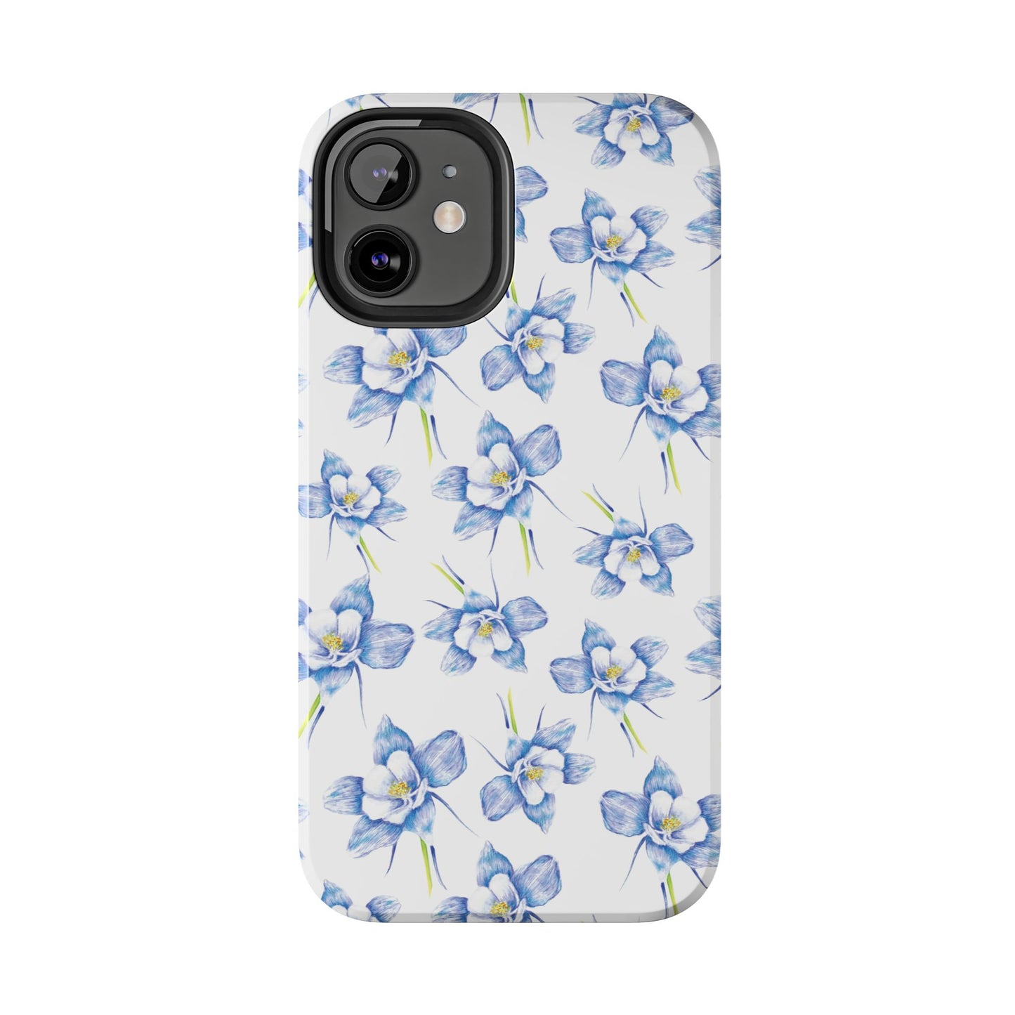 Blue Columbine Watercolor Flower Pattern Tough iPhone Cases