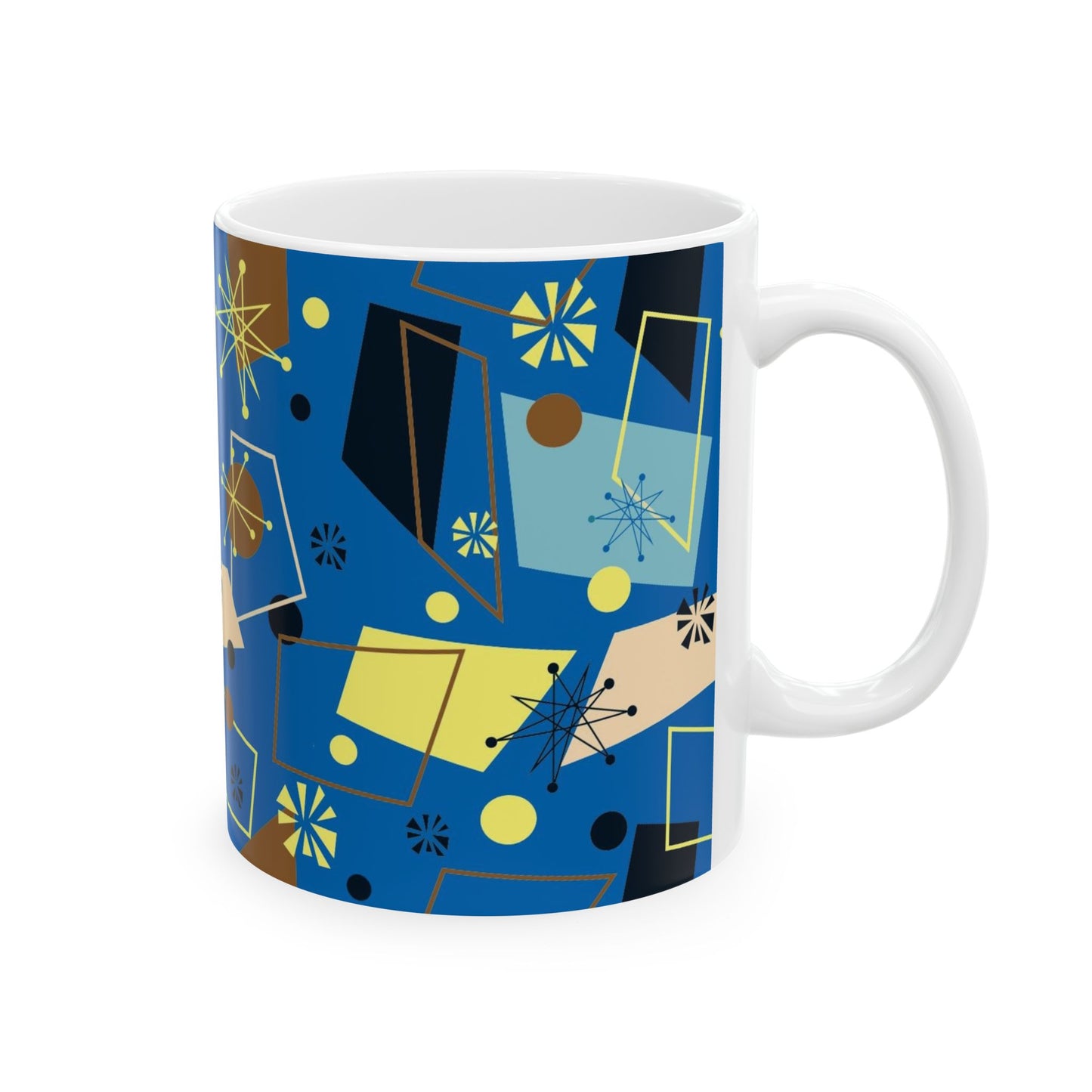 Retro Atomic Blue Ceramic Mug – Mid-Century Modern Geometric Coffee Cup (11oz/15oz)
