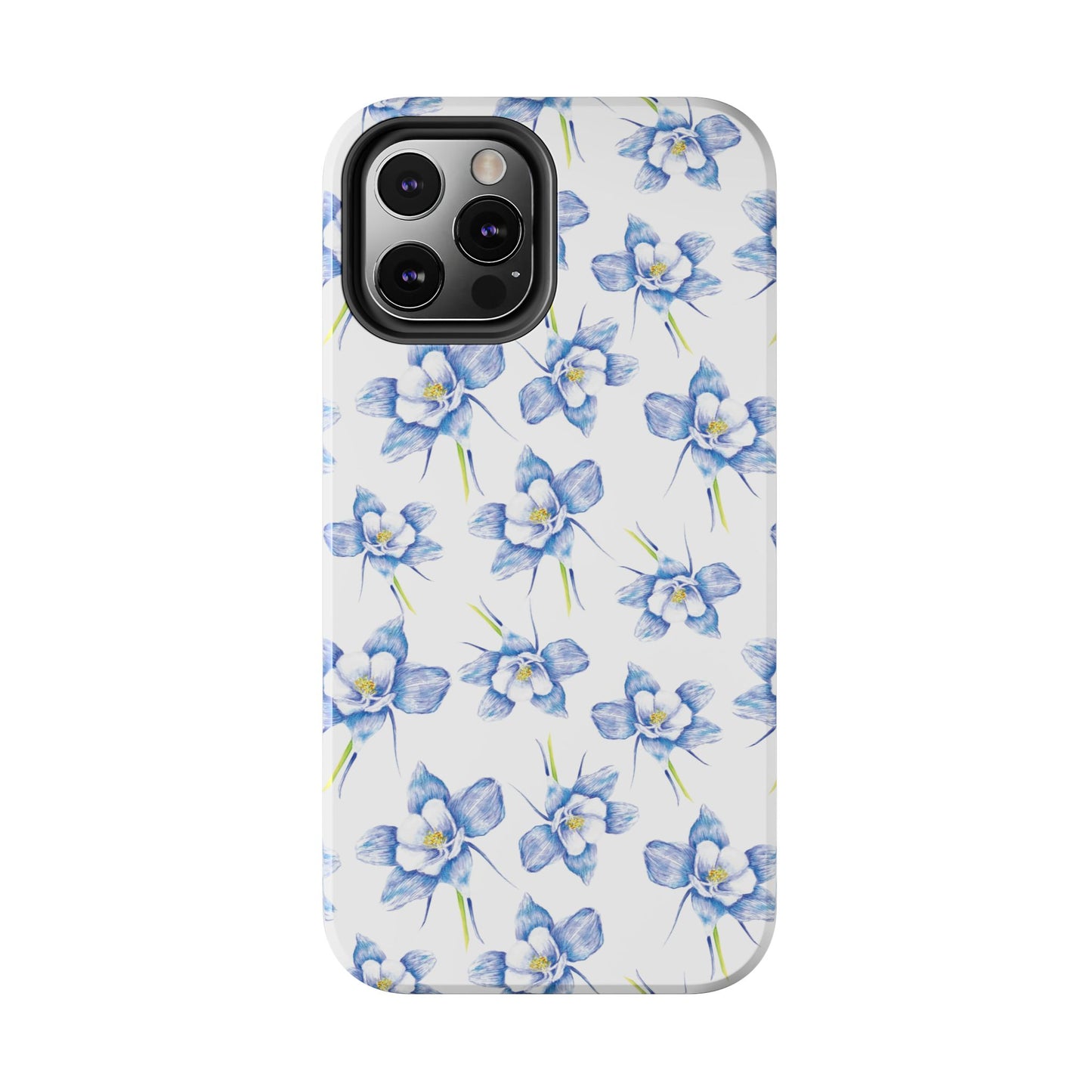 Blue Columbine Watercolor Flower Pattern Tough iPhone Cases