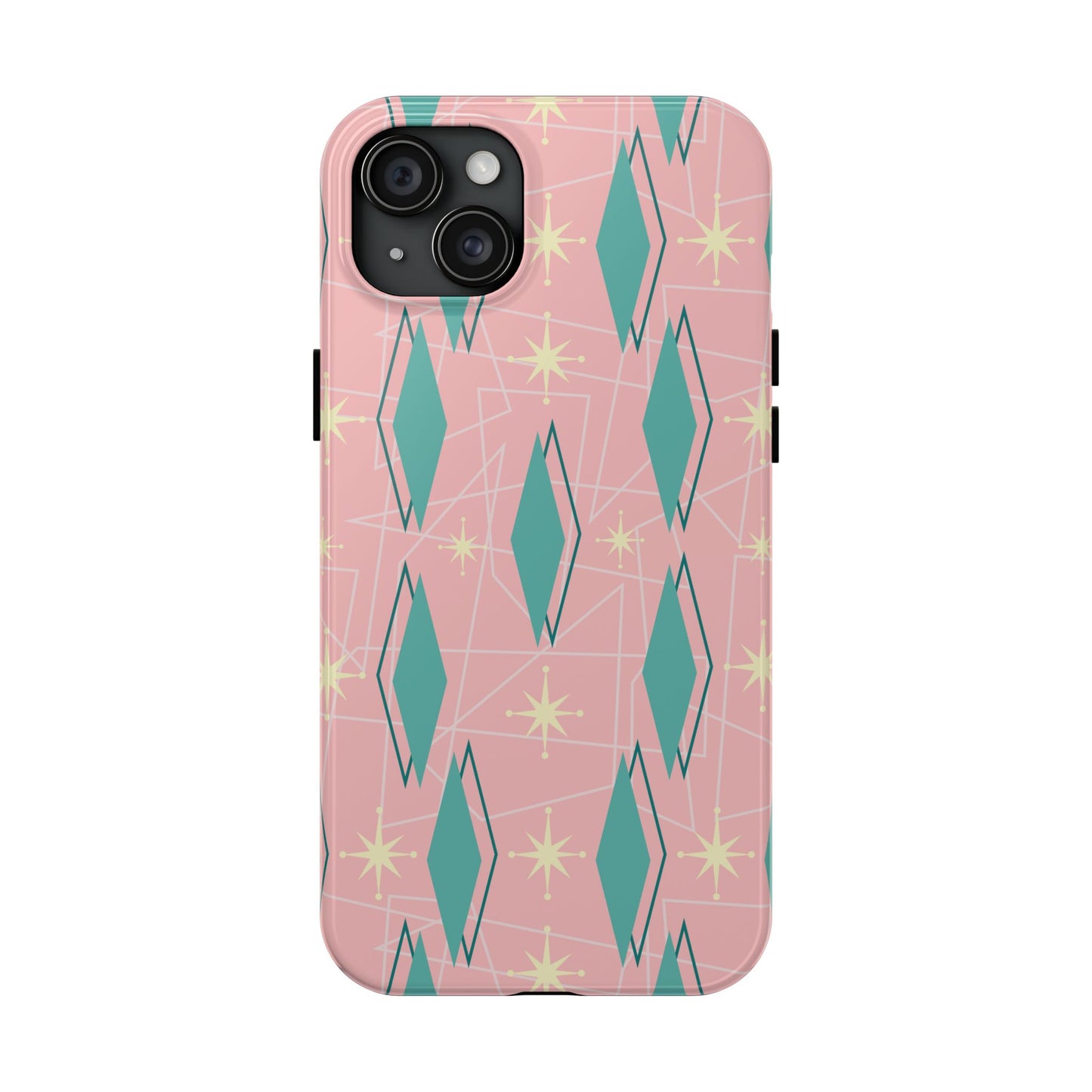 1950s Retro Star and Diamond Pattern in Pink and Green Tough iPhone Case