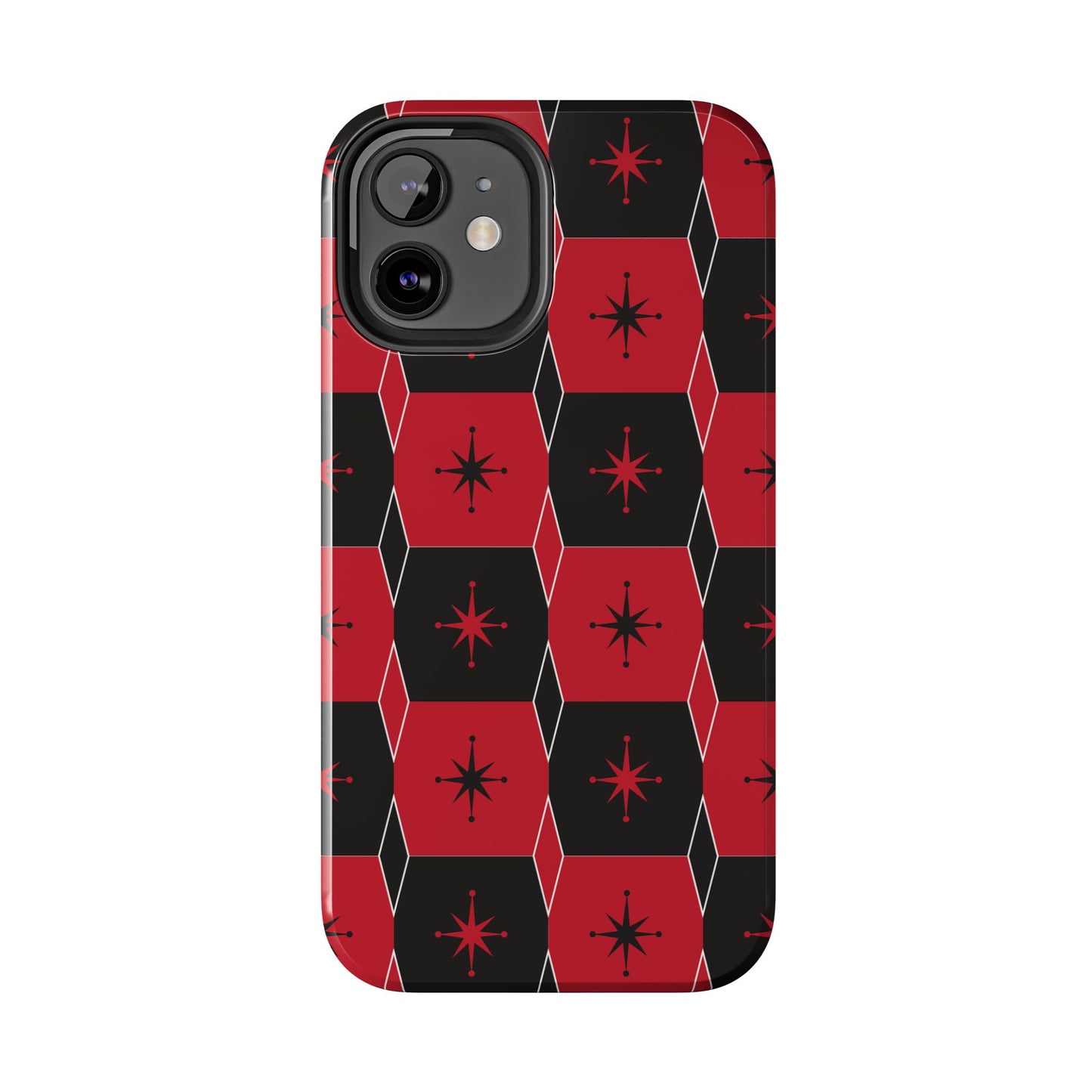 Square and Diamond Pattern in Red and Black Tough iPhone Case