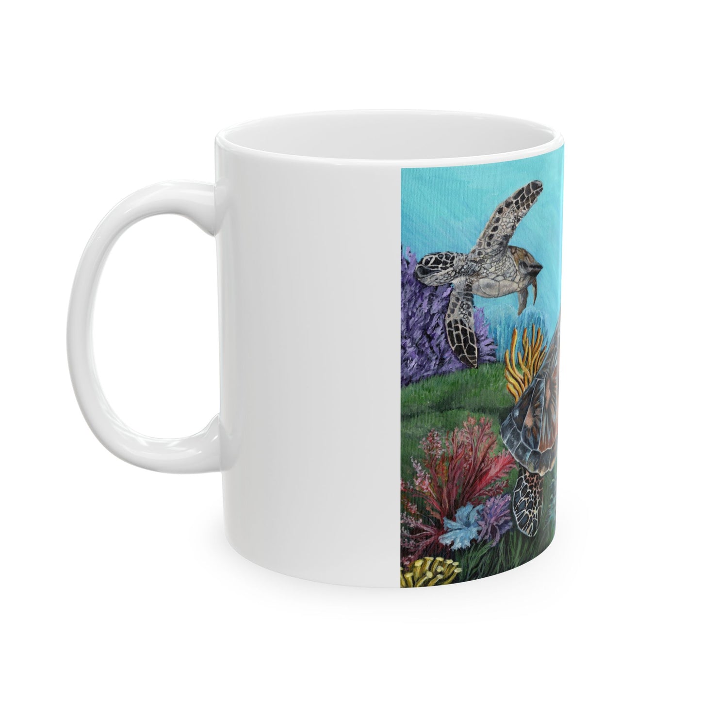 Sea Turtle Ceramic Mug — Ocean Reef Artwork Coffee Cup (11oz, 15oz)