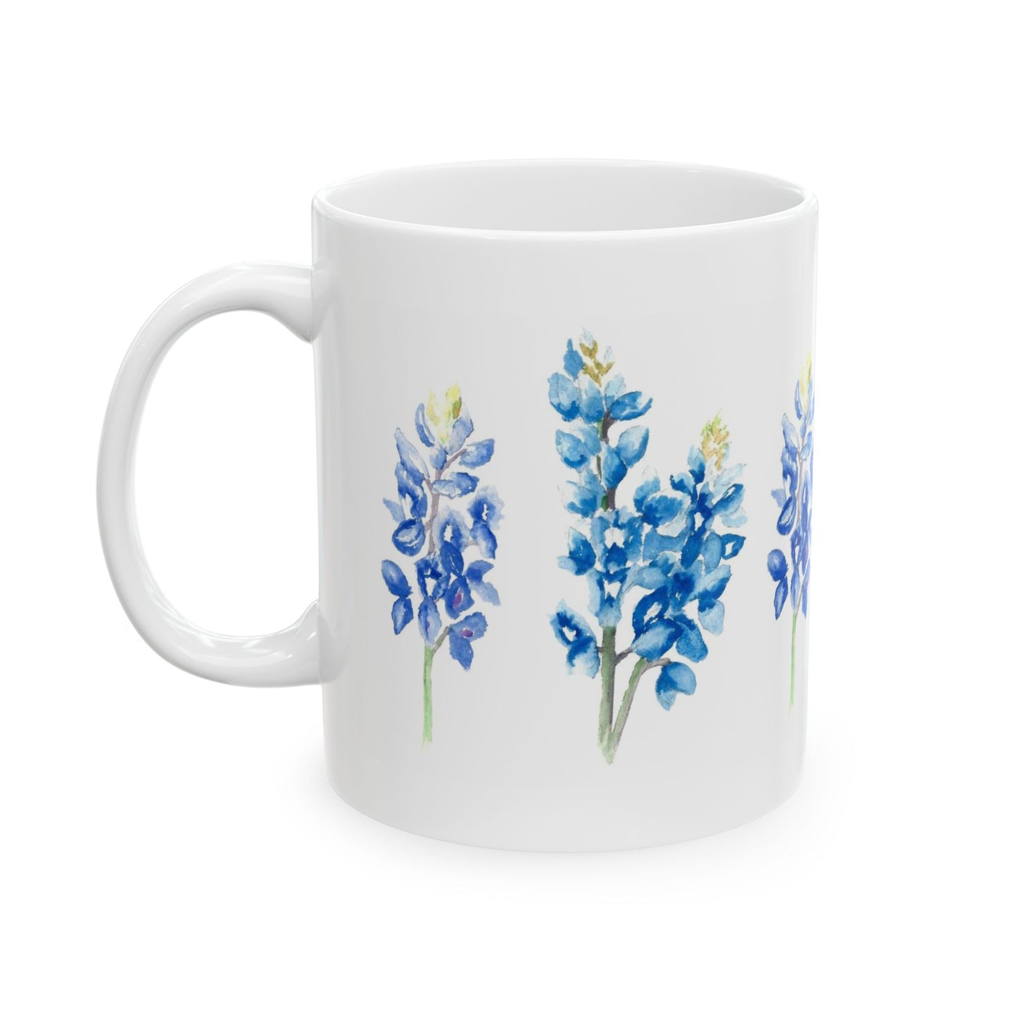 Bluebonnet Floral Ceramic Mug — Watercolor Texas Wildflower Coffee Cup (11oz & 15oz)
