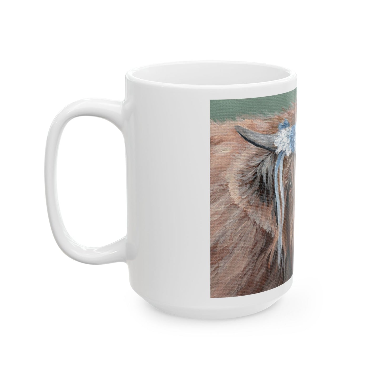 Highland Cow Floral Crown Ceramic Mug — Cute Scottish Cattle Coffee Cup (11oz/15oz)