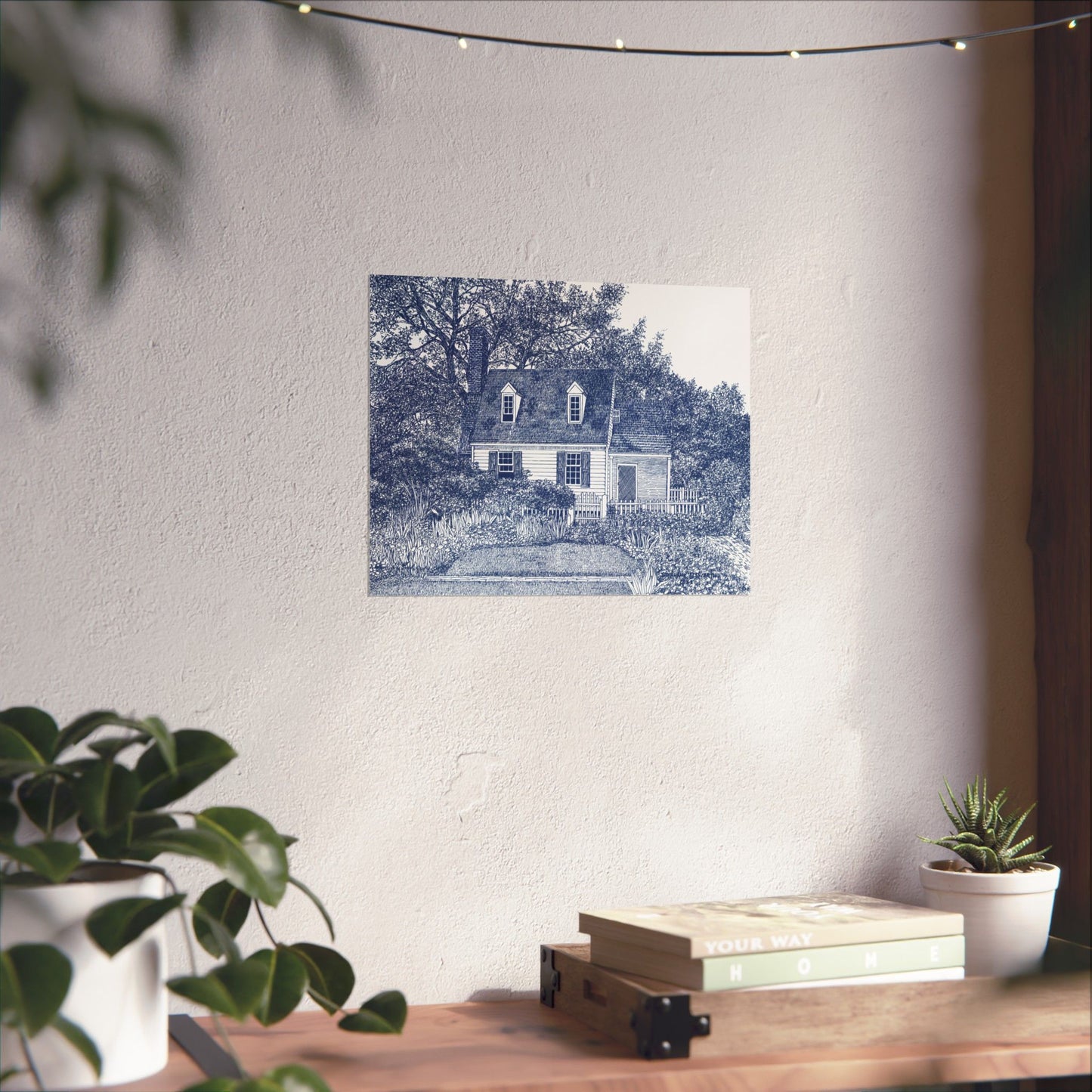 Colonial Williamsburg's Taliaferro Cole House Garden in Blue Matte Poster — Horizontal Wall Art