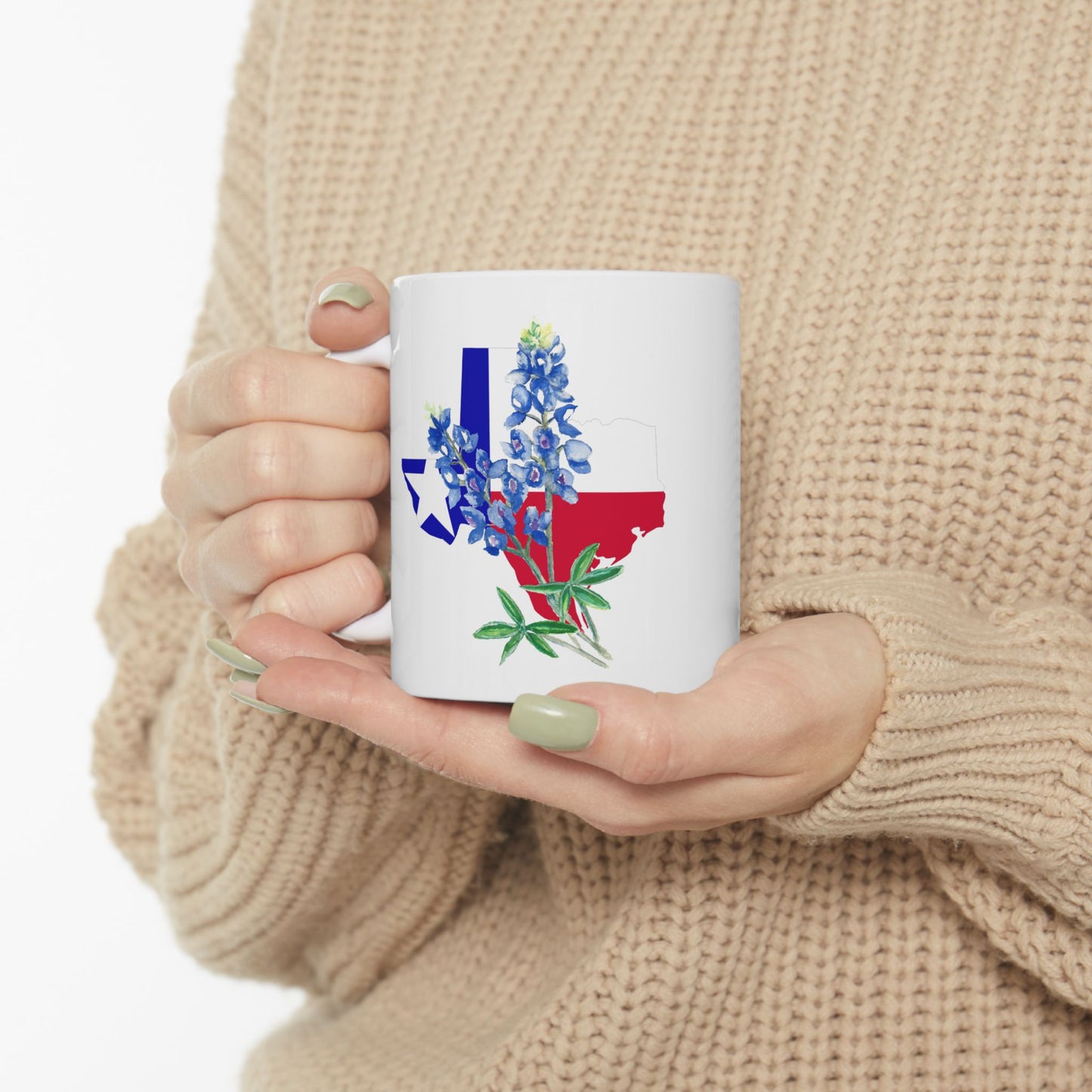 Texas Flag Floral Ceramic Mug — Bluebonnet State Pride Coffee Cup (11oz & 15oz)