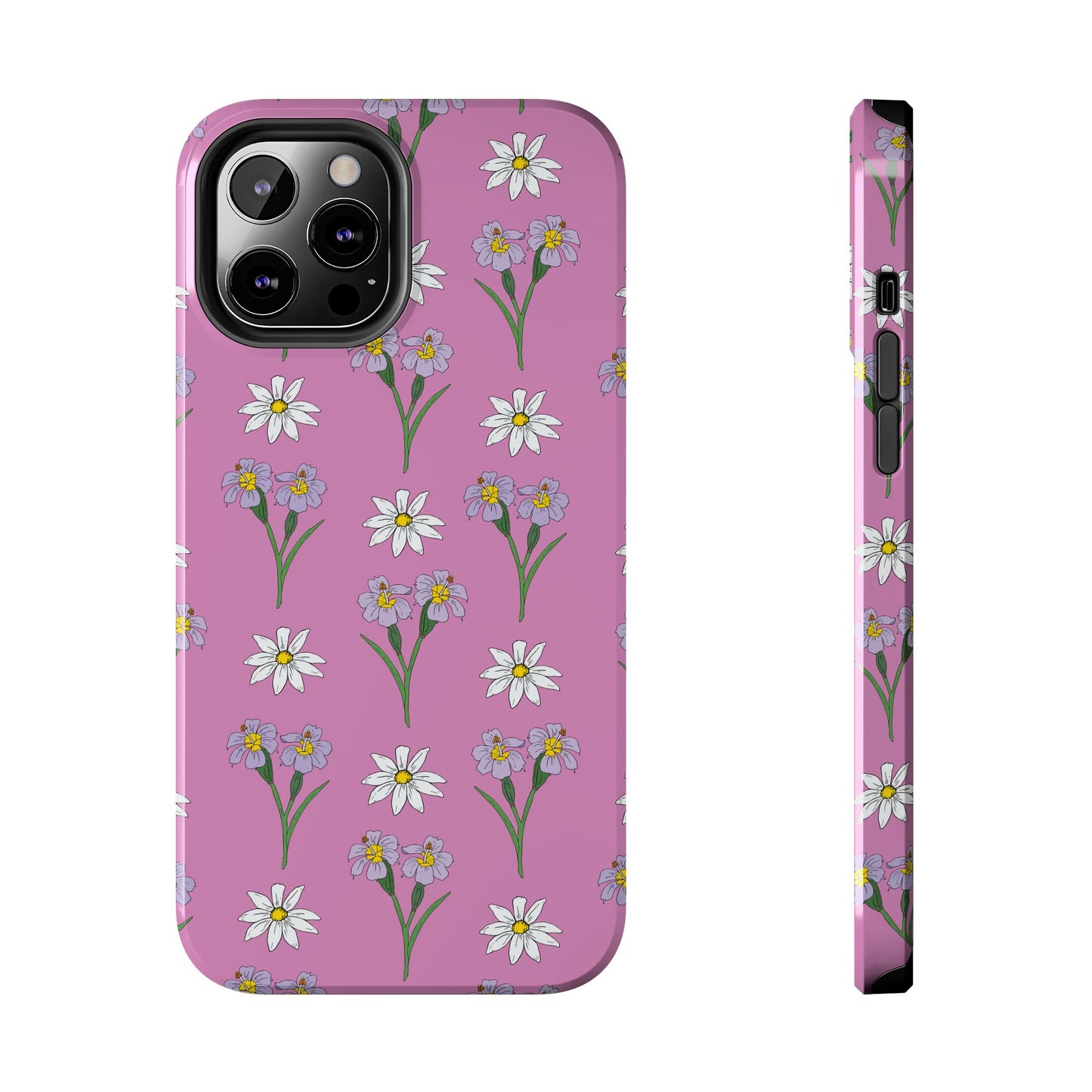 Daisy and Blue Flower Pattern on Pink Tough iPhone Cases