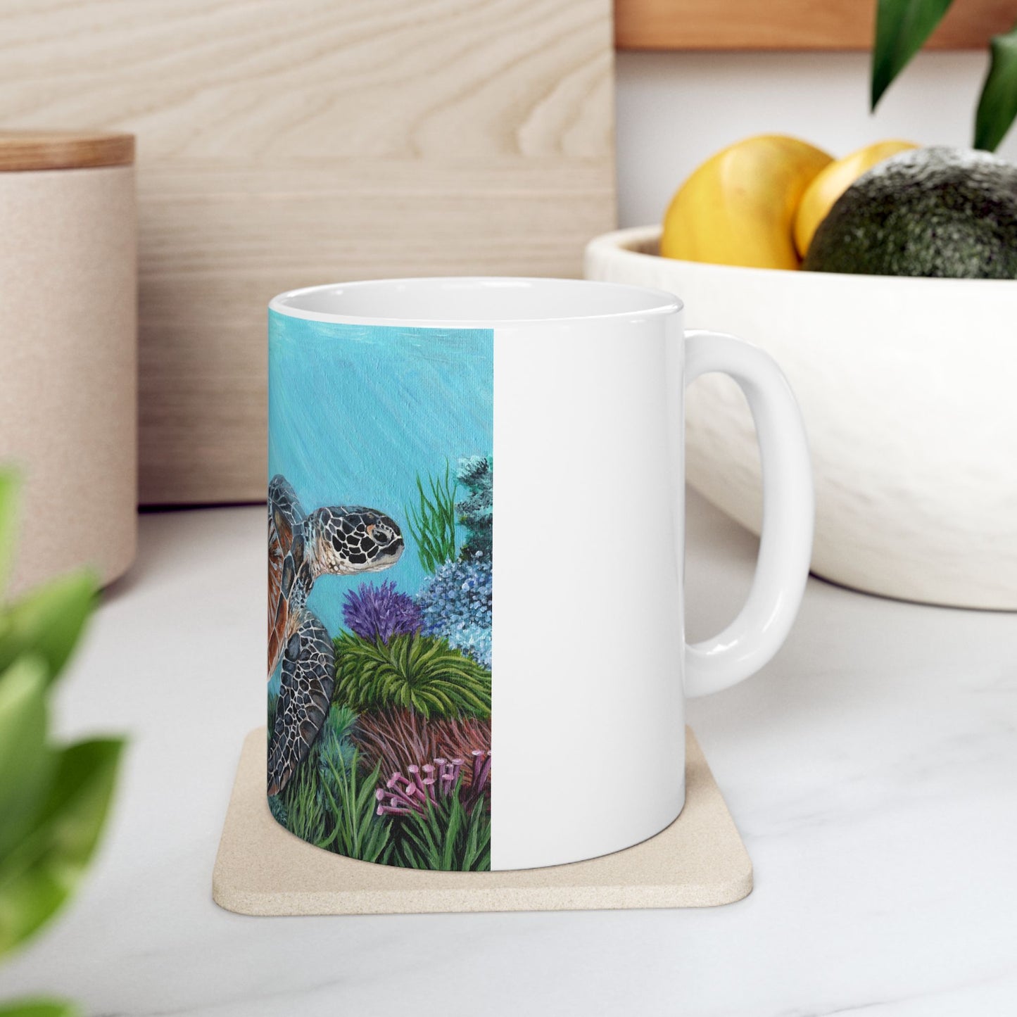 Sea Turtle Ceramic Mug — Ocean Reef Artwork Coffee Cup (11oz, 15oz)