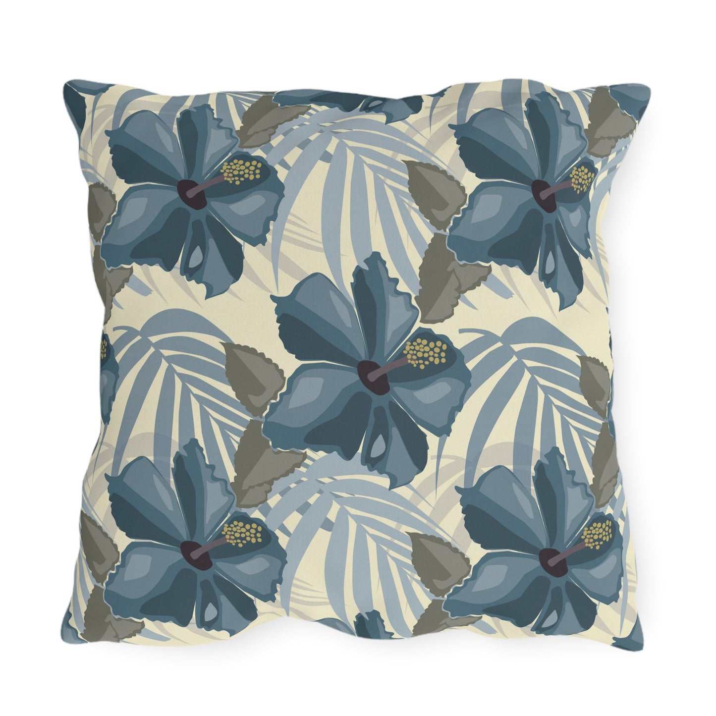 Blue Hibiscus in Earthtones Outdoor Pillows