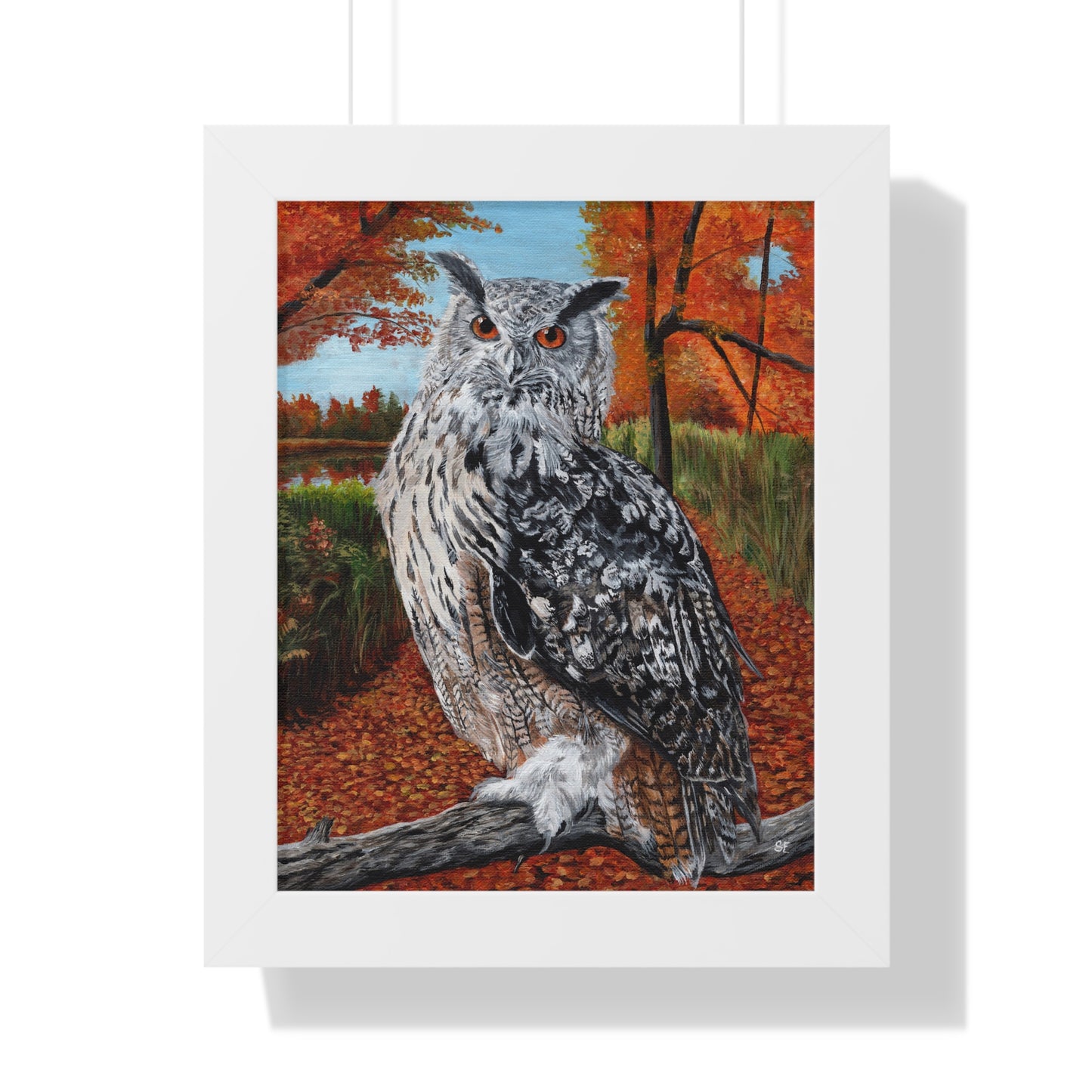 Framed Owl Poster — Autumn Forest Wildlife Wall Art