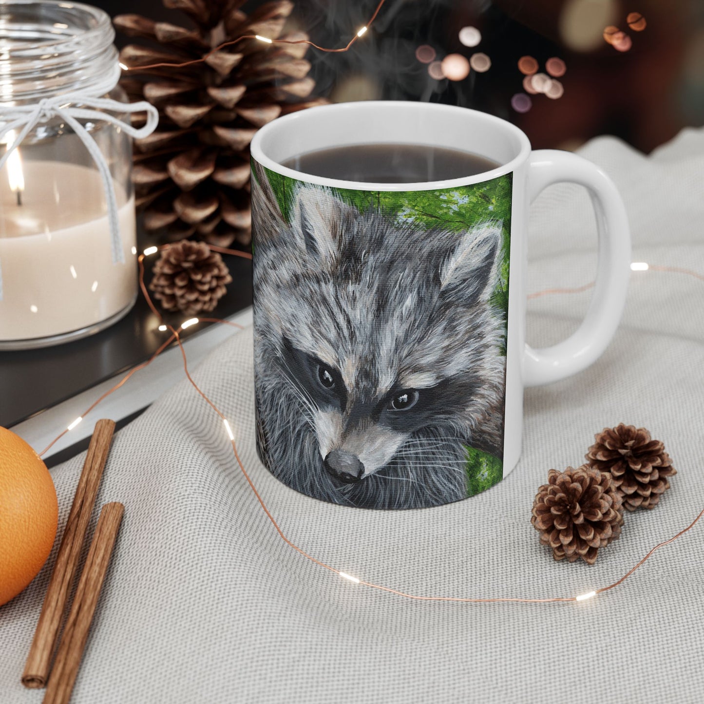 Raccoon Art Ceramic Mug — Forest Wildlife Coffee Cup (11oz & 15oz)