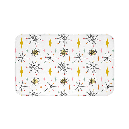 Mid-Century Starburst Bath Mat — Retro Atomic Pattern Bathroom Rug