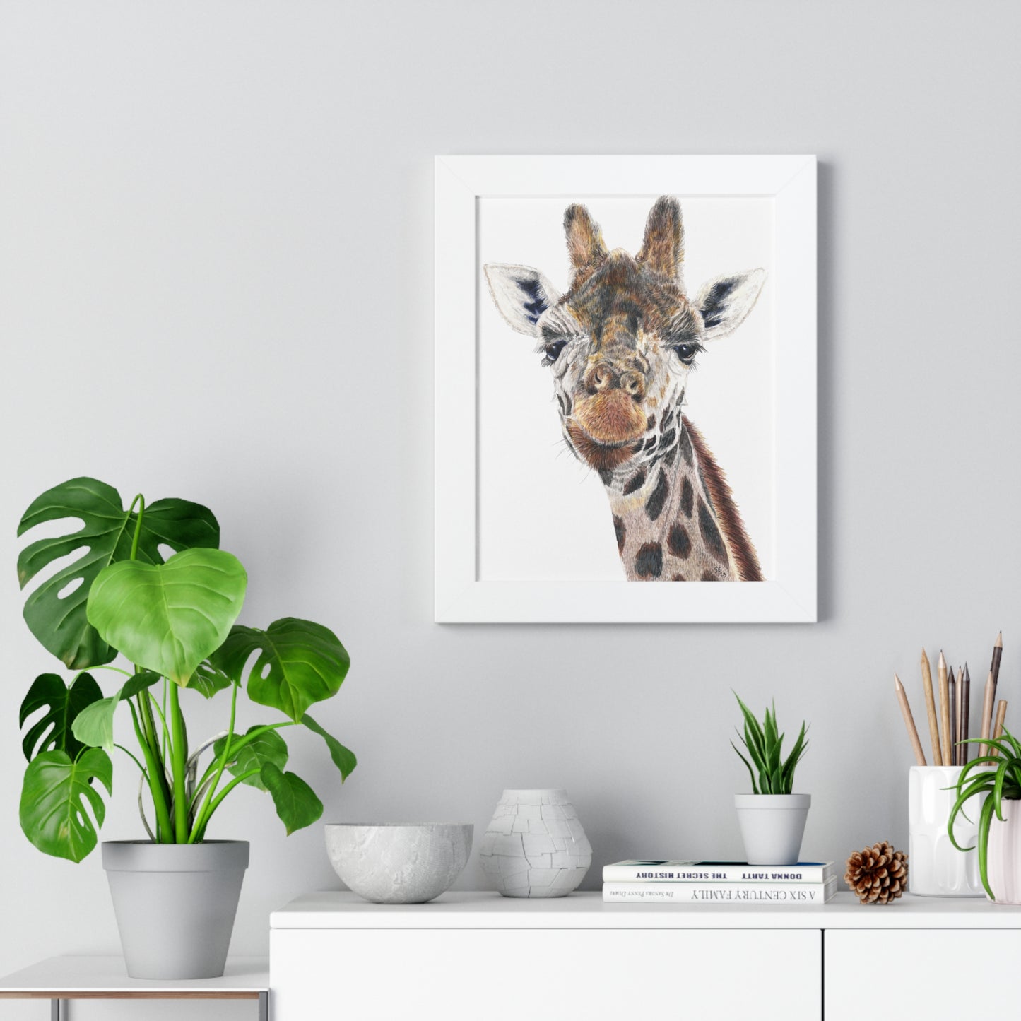 Colored Pencil Giraffe Framed Vertical Poster