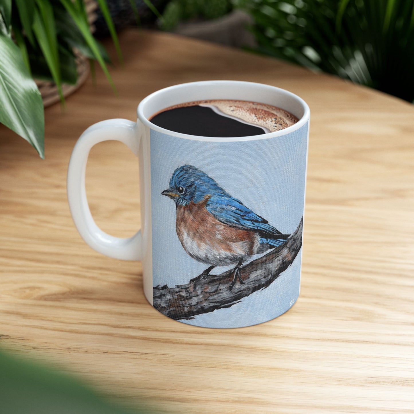 Bluebird Ceramic Mug — Hand-Painted Songbird Coffee Cup (11oz, 15oz)