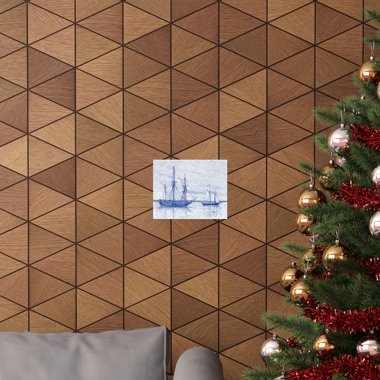 Sailboat Sketch Matte Poster — Blue Nautical Ship Wall Art