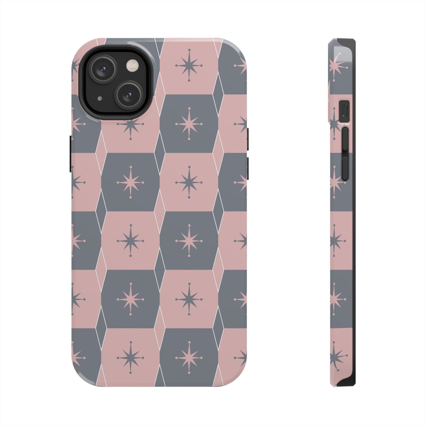 Square and Diamond Pattern in Pink and Gray Tough iPhone Cases