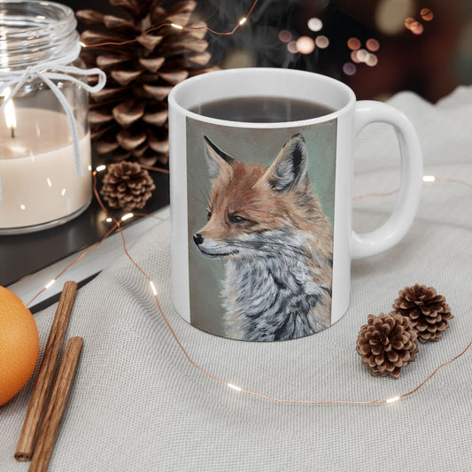 Fox Portrait Ceramic Mug — Rustic Wildlife Coffee Cup (11oz & 15oz)
