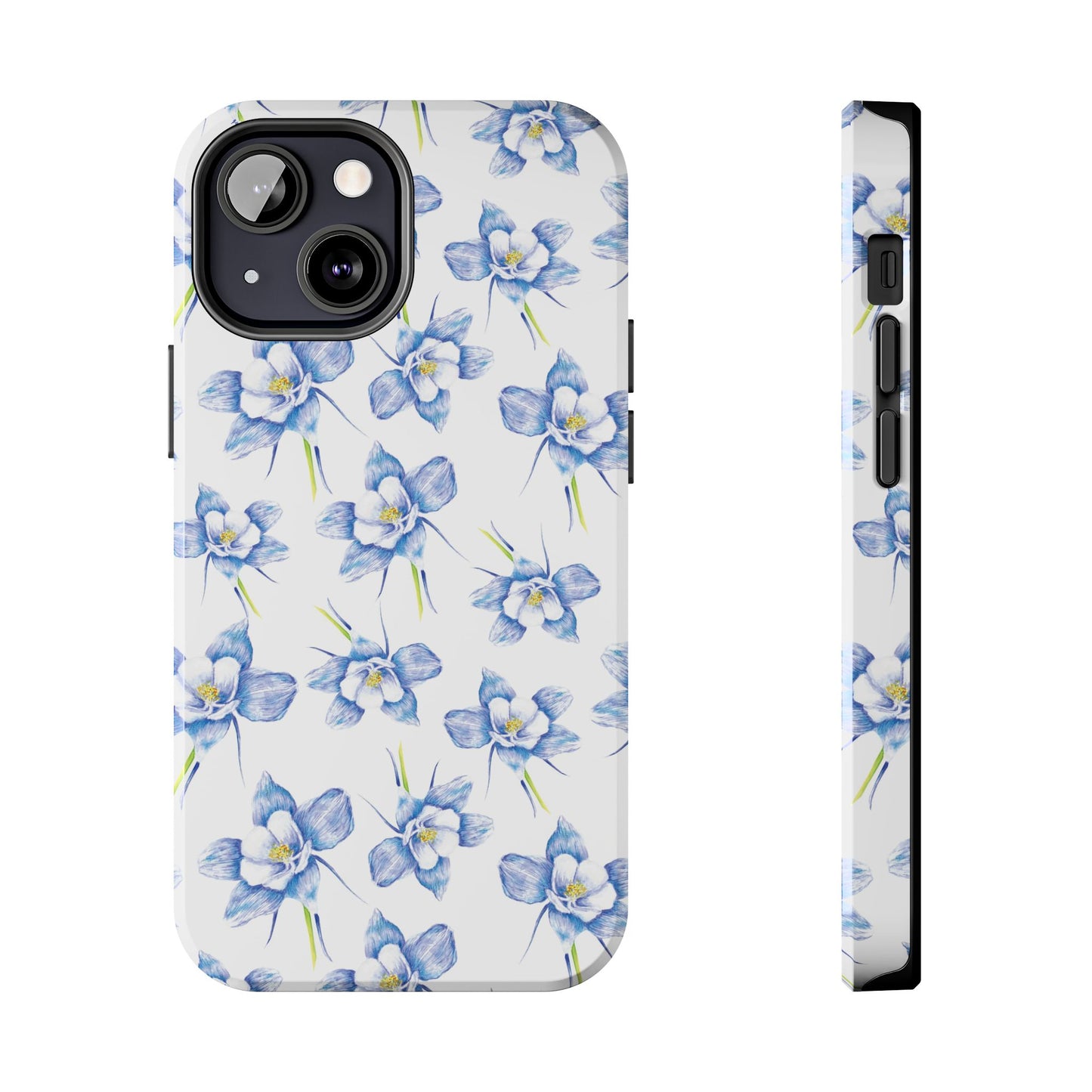 Blue Columbine Watercolor Flower Pattern Tough iPhone Cases