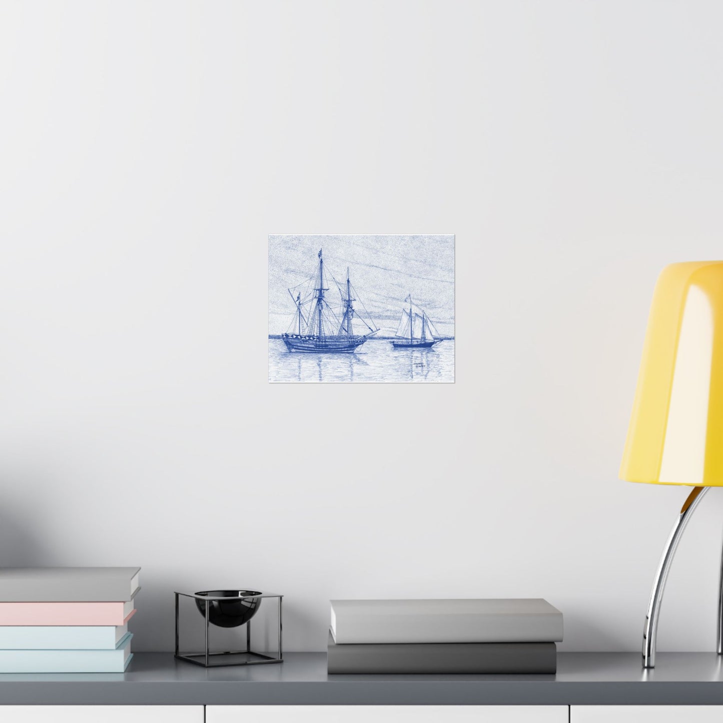 Sailboat Sketch Matte Poster — Blue Nautical Ship Wall Art