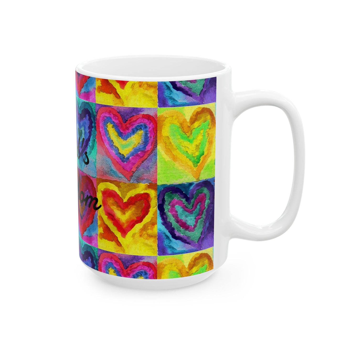 World's Best Mom Ceramic Mug — Colorful Watercolor Hearts, Mother's Day Gift (11oz & 15oz)
