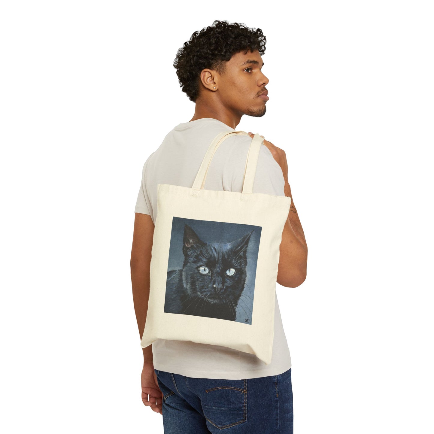 Black Cat Portrait Tote Bag — Cute Pet Canvas Grocery & Everyday Shopper