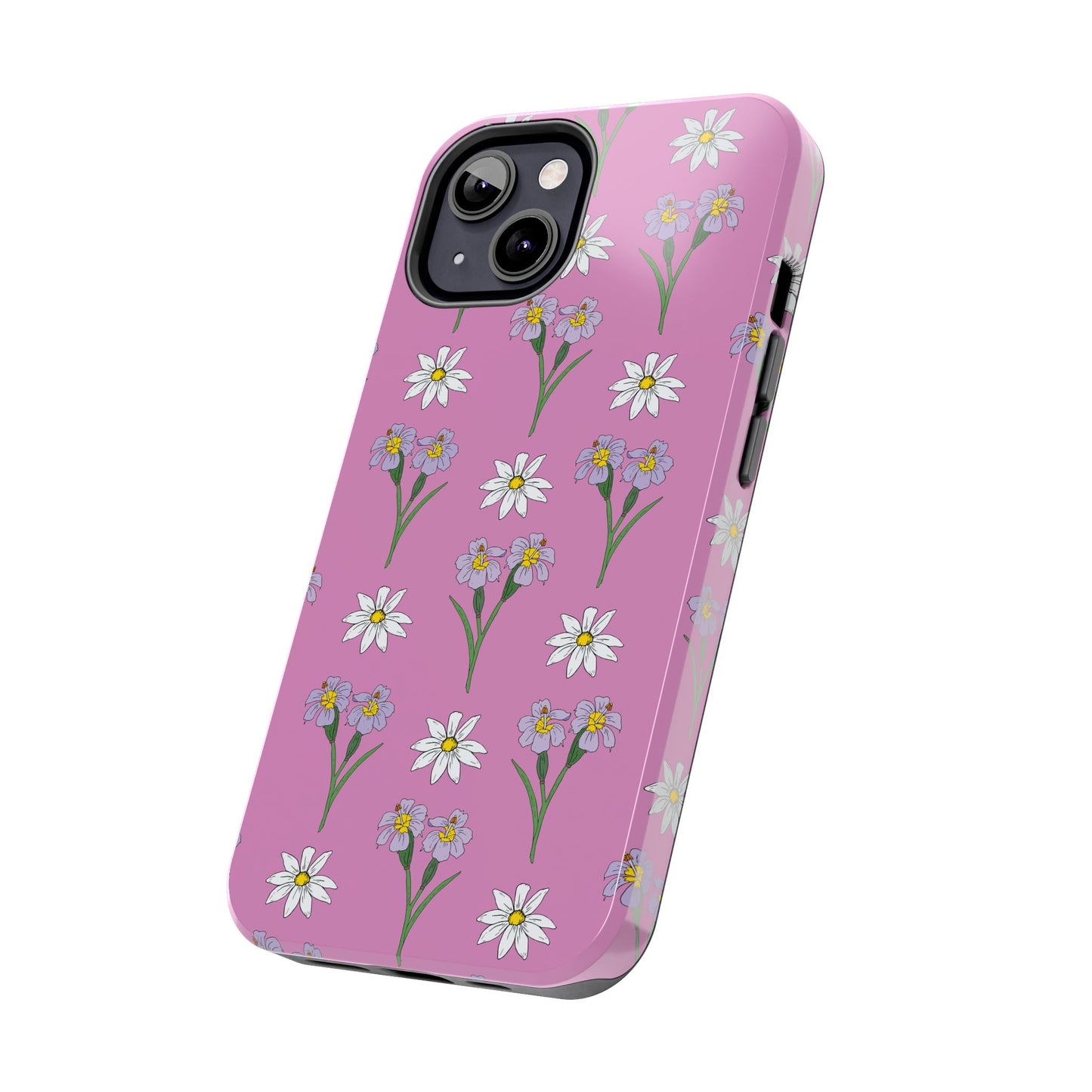 Daisy and Blue Flower Pattern on Pink Tough iPhone Cases