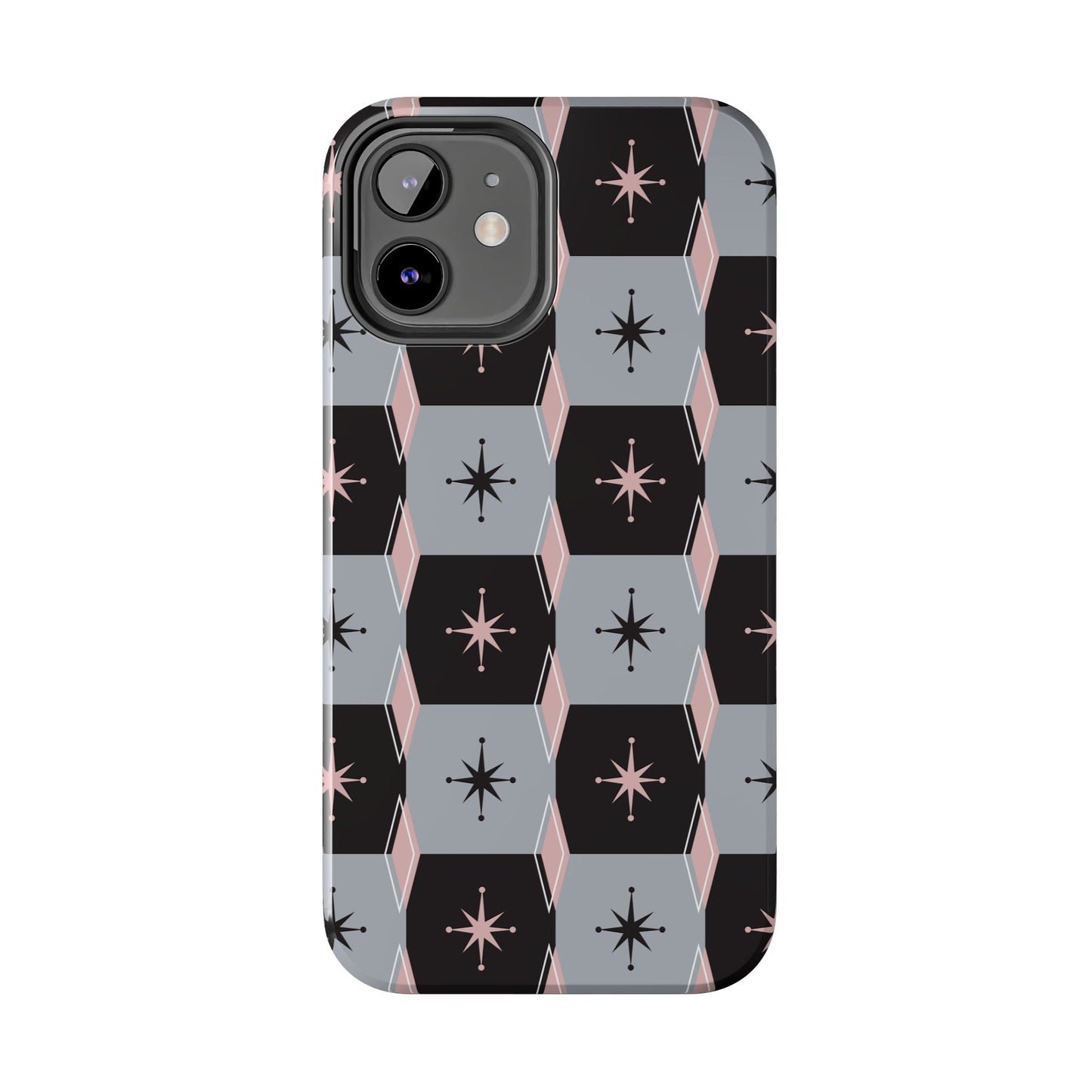 Diamond and Square Pattern in Pink, Black and Gray Tough iPhone Cases