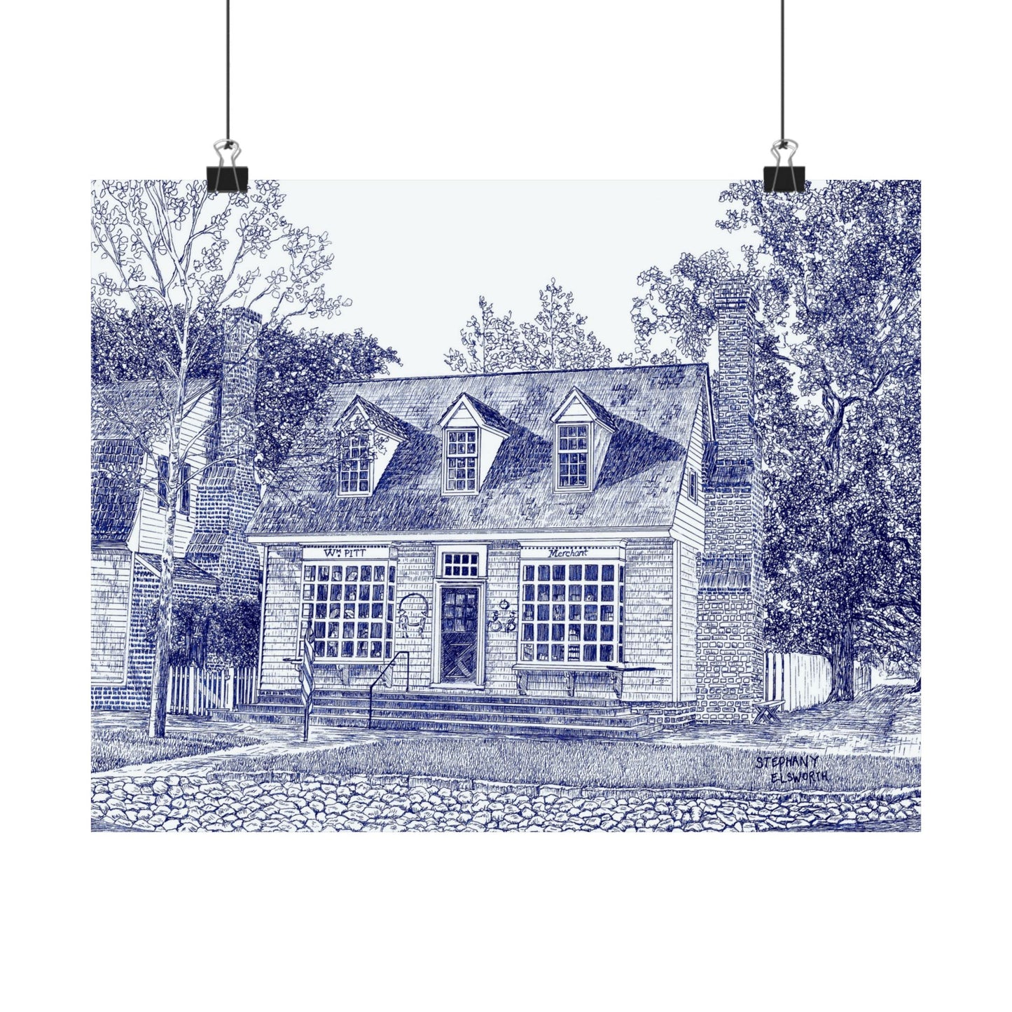 Colonial Williamsurg's William Pitt Shop in Blue Poster — Matte Horizontal Architectural Print
