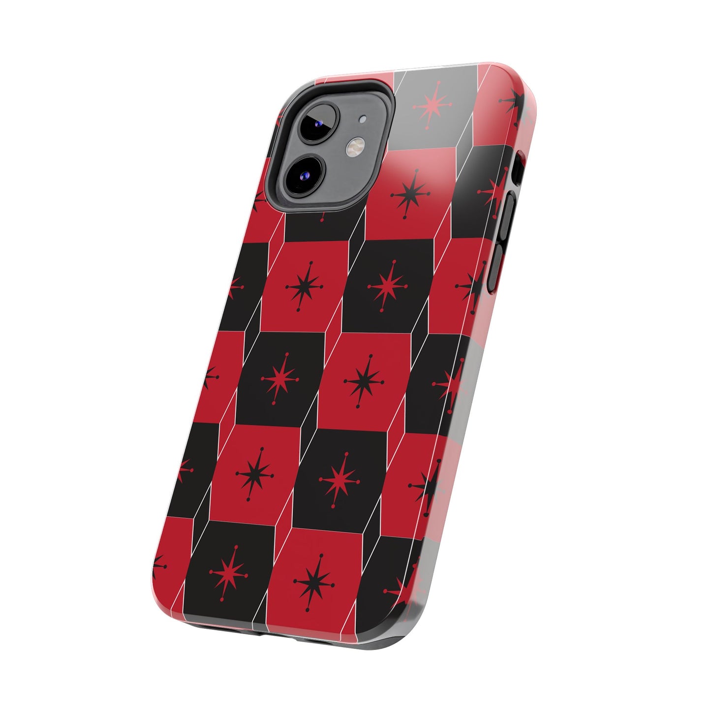 Square and Diamond Pattern in Red and Black Tough iPhone Case