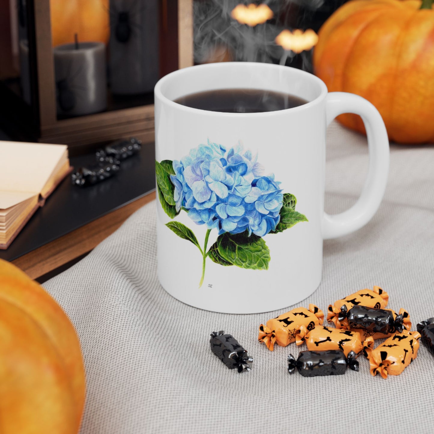 Hydrangea Ceramic Mug — Blue Floral Coffee Cup (11oz & 15oz)