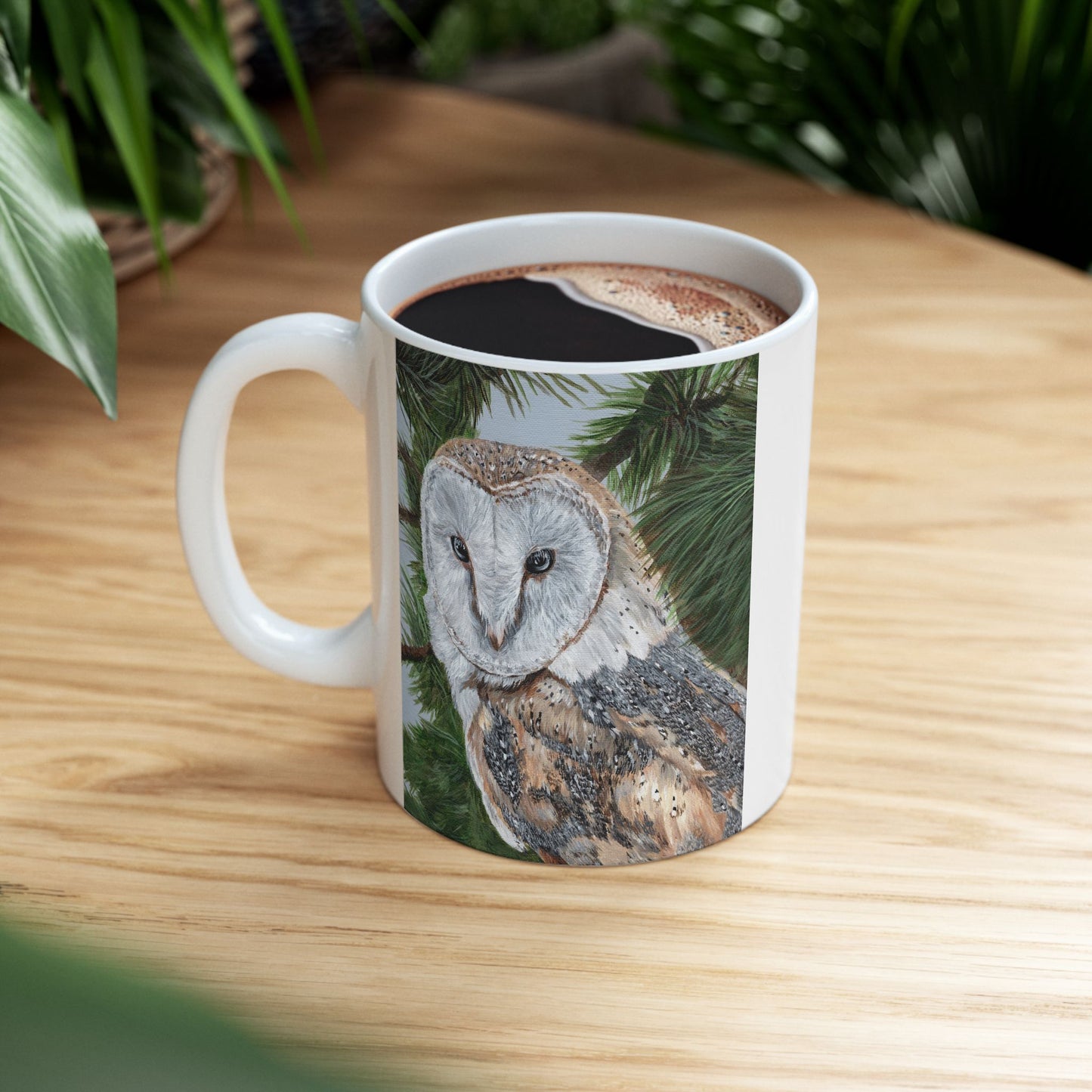 Barn Owl Ceramic Mug — Detailed Wildlife Art Coffee Cup (11oz & 15oz)