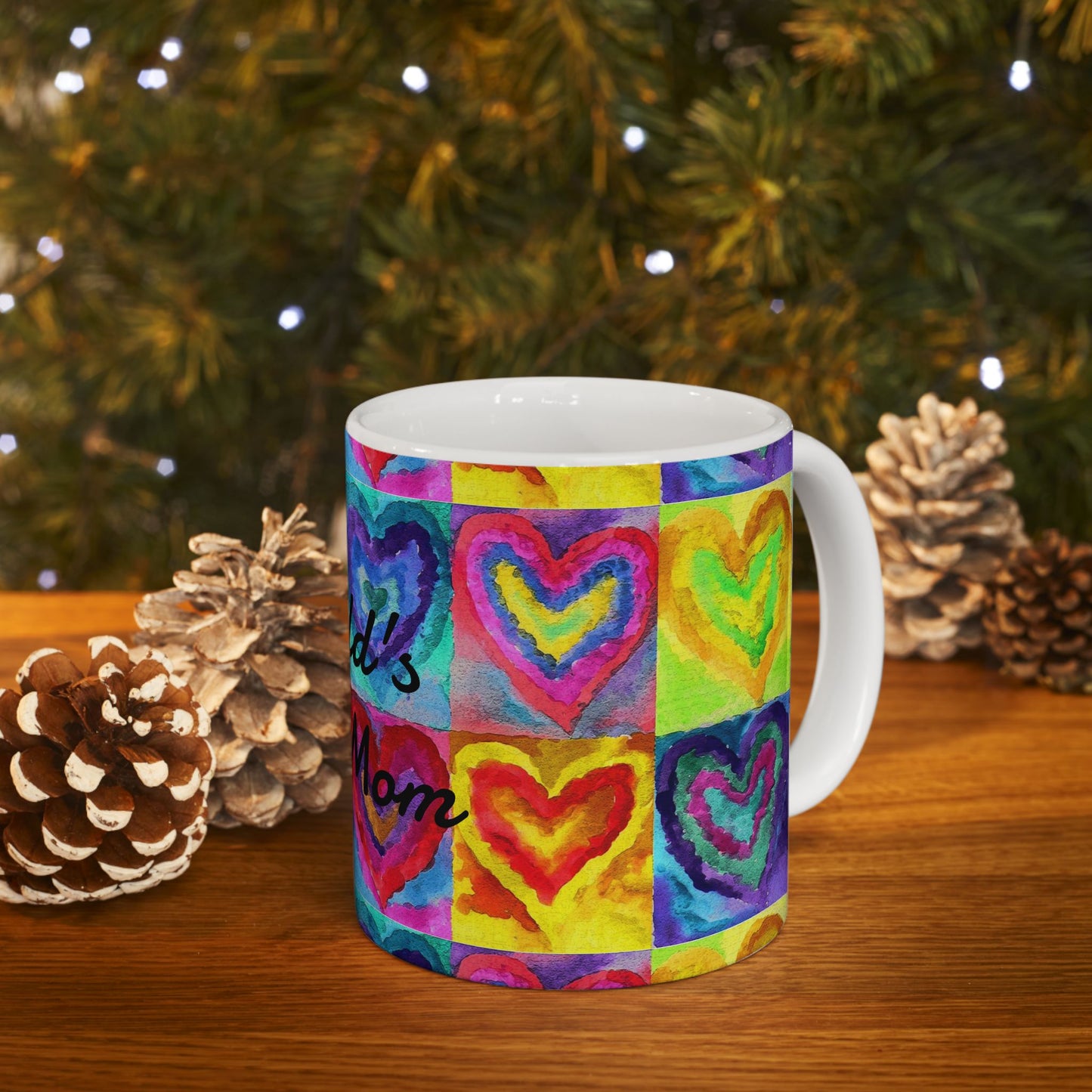 World's Best Mom Ceramic Mug — Colorful Watercolor Hearts, Mother's Day Gift (11oz & 15oz)