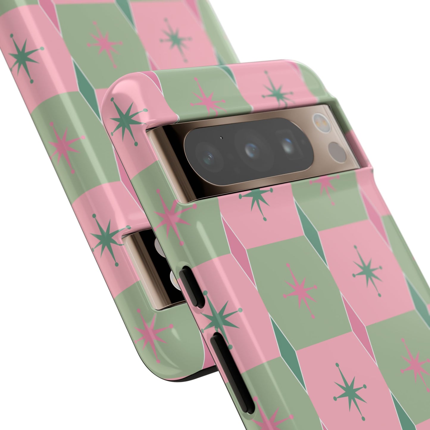 1950s Retro Square and Diamond Pattern in Pink and Green Tough Cases