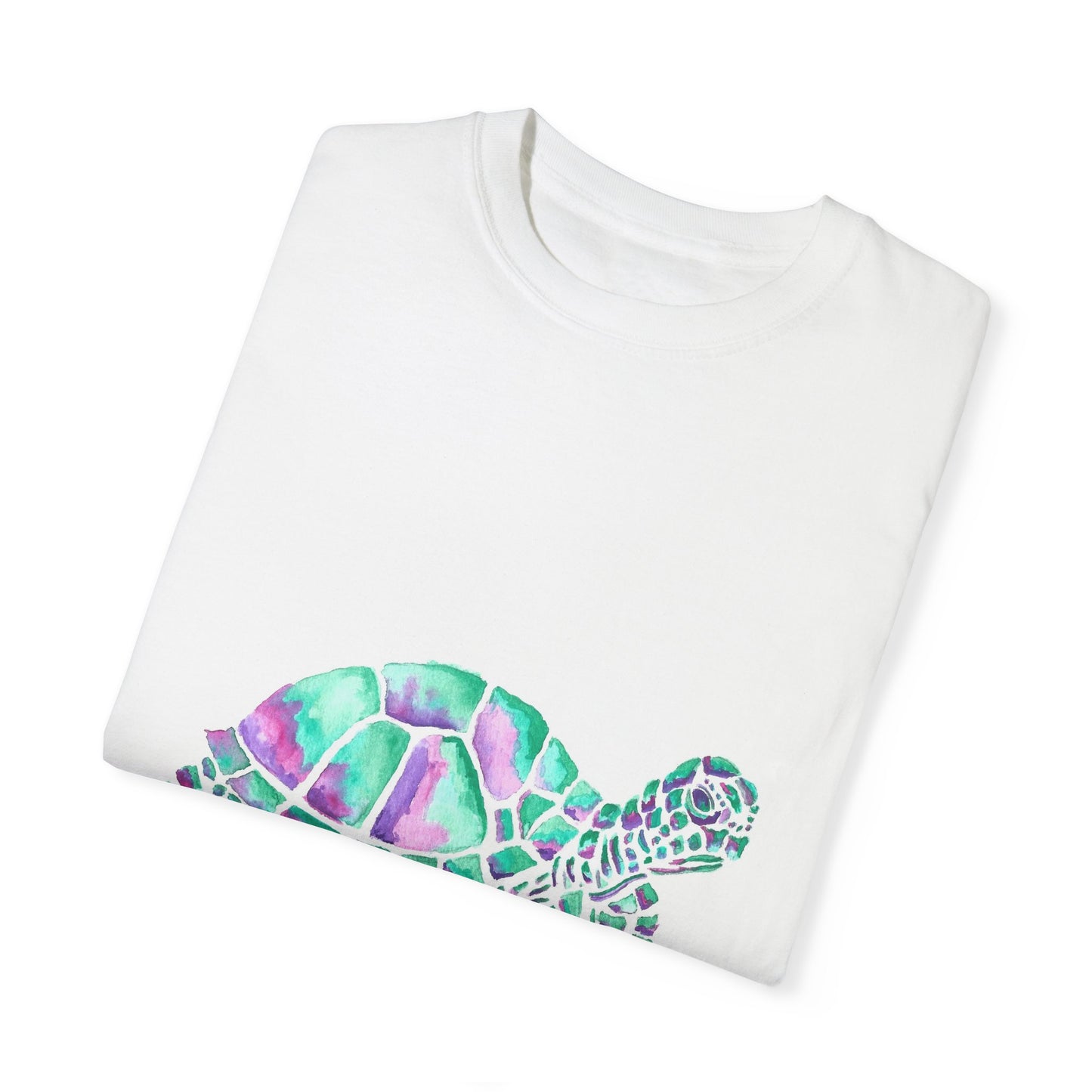 Sea Turtle in Teal and Purple Unisex Garment-Dyed T-shirt