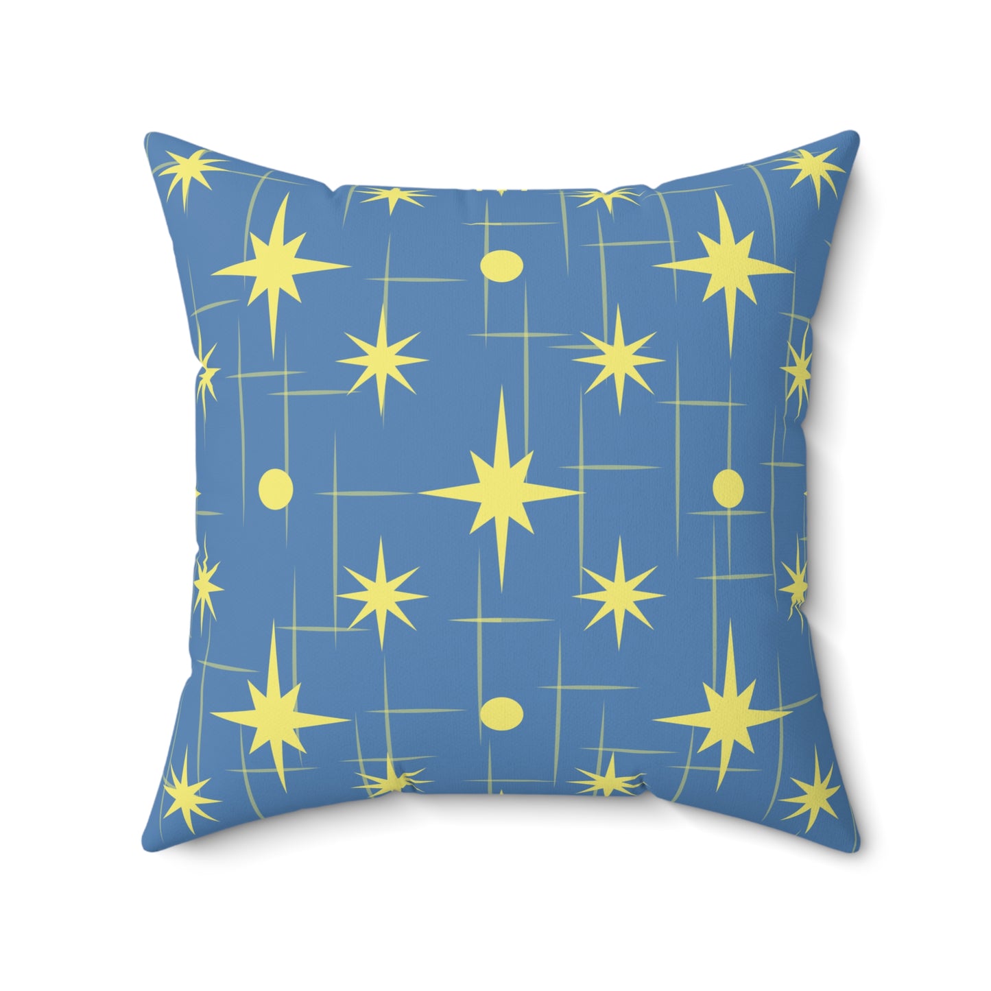 Mid-Century Starburst Pattern Pillow — Blue & Yellow Decorative Throw Pillow
