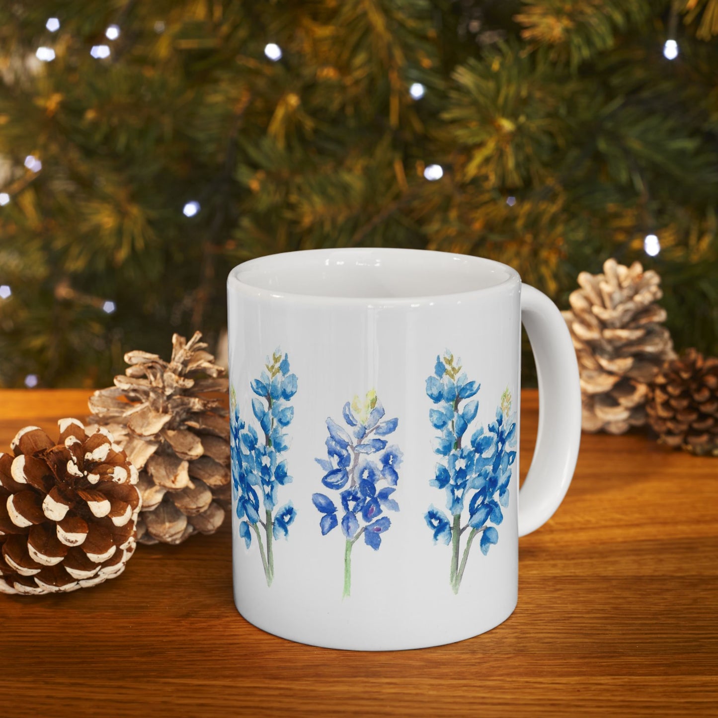 Bluebonnet Floral Ceramic Mug — Watercolor Texas Wildflower Coffee Cup (11oz & 15oz)