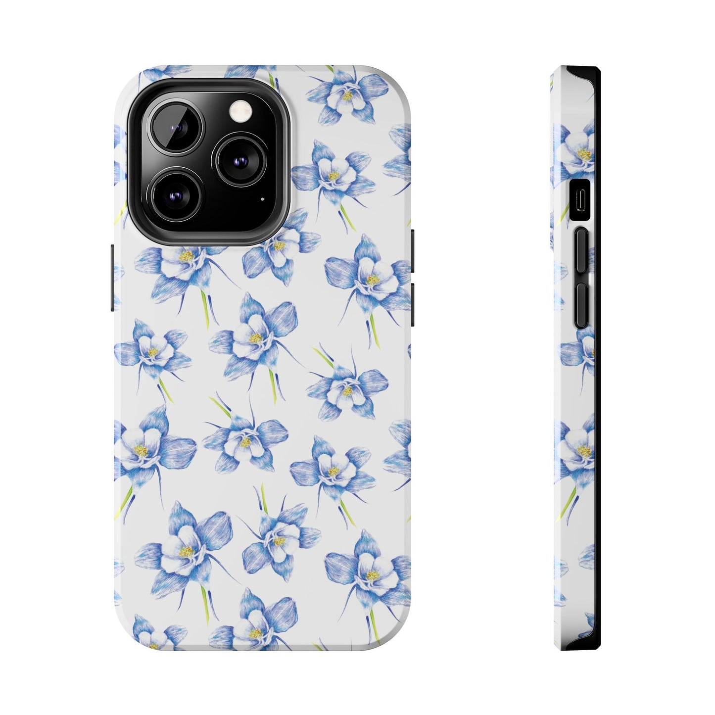 Blue Columbine Watercolor Flower Pattern Tough iPhone Cases