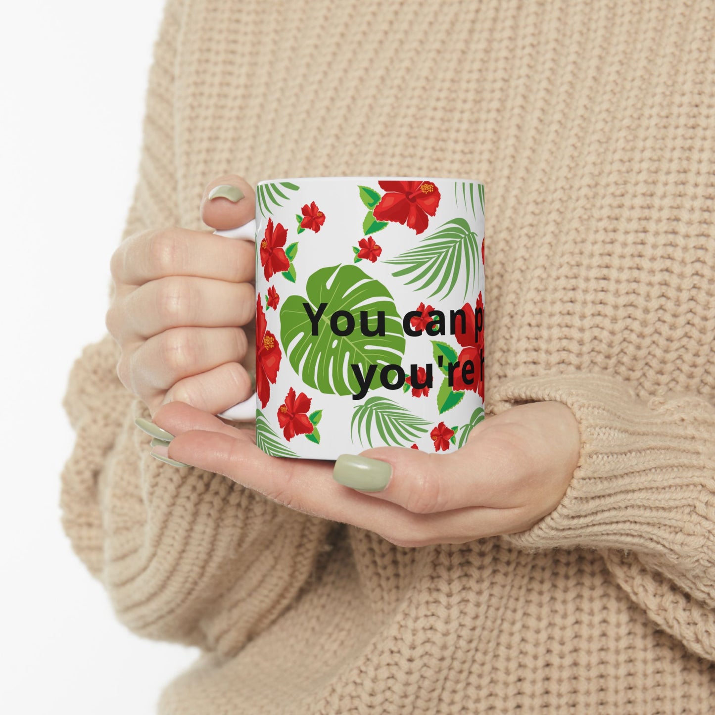 Tropical Hibiscus Mug — Floral Palm Leaf Coffee Cup (11oz/15oz)