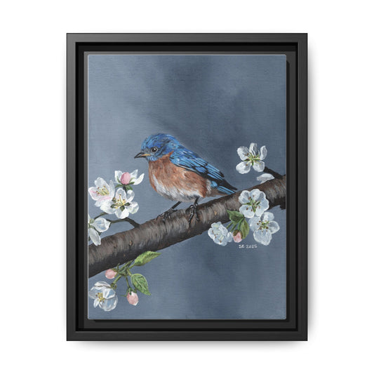 Framed Bluebird Canvas Art — Spring Blossoms Wall Print