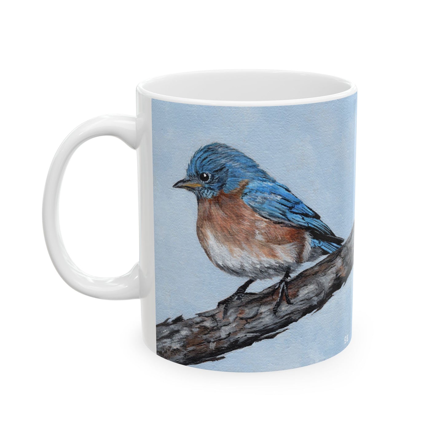 Bluebird Ceramic Mug — Hand-Painted Songbird Coffee Cup (11oz, 15oz)