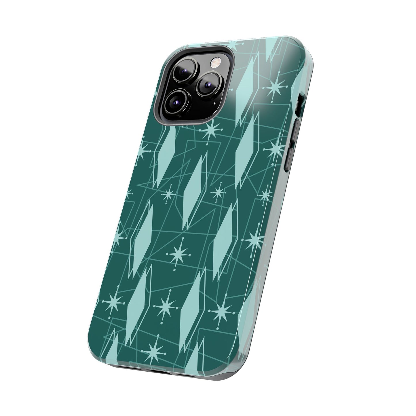 1950s Retro Star and Diamond Pattern in Green Tough iPhone Cases