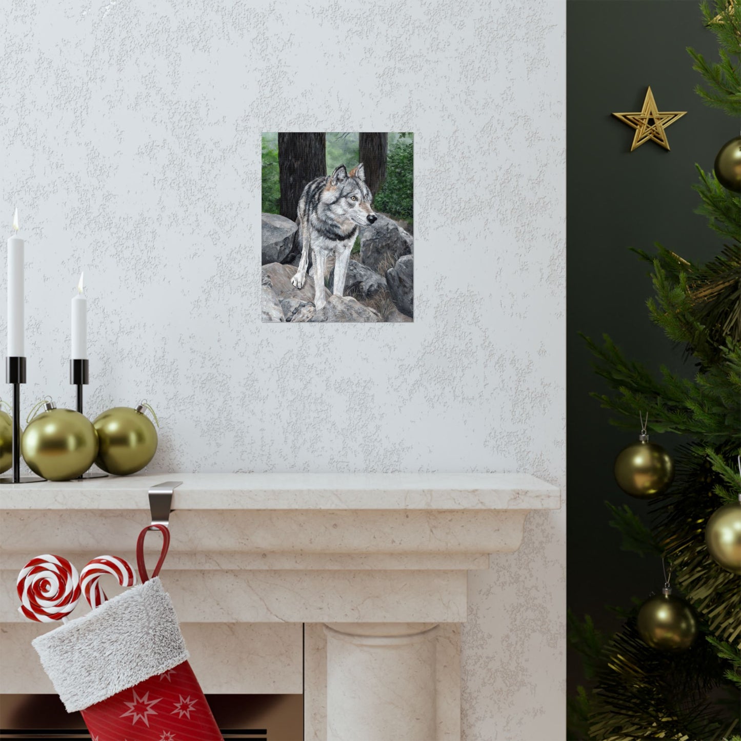 Wolf Portrait Matte Vertical Poster — Realistic Wildlife Wall Art