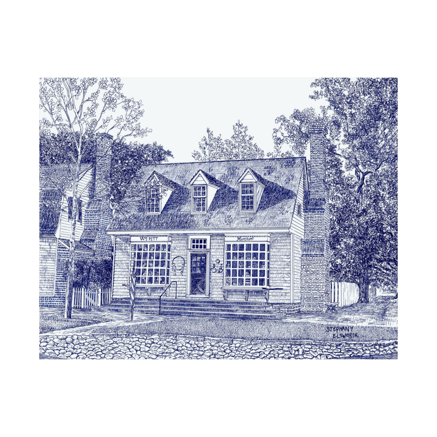 Colonial Williamsurg's William Pitt Shop in Blue Poster — Matte Horizontal Architectural Print