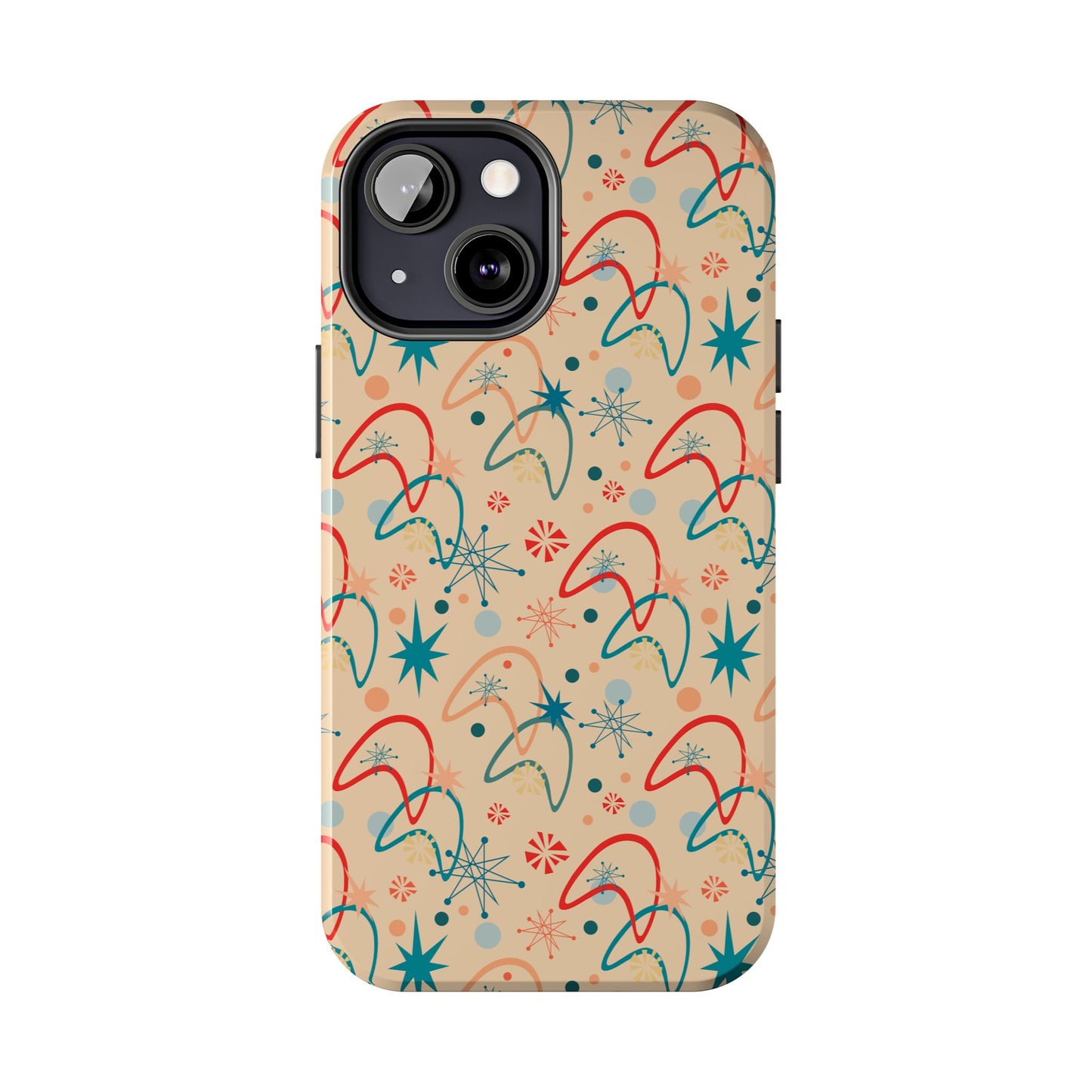 1950s Atomic Age Retro Pattern in Beige Tough iPhone Case