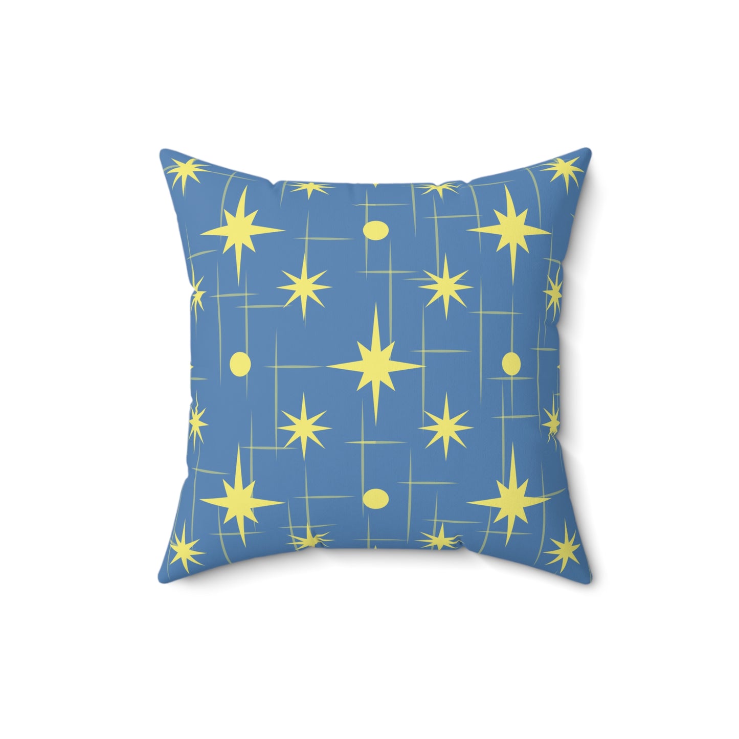Mid-Century Starburst Pattern Pillow — Blue & Yellow Decorative Throw Pillow
