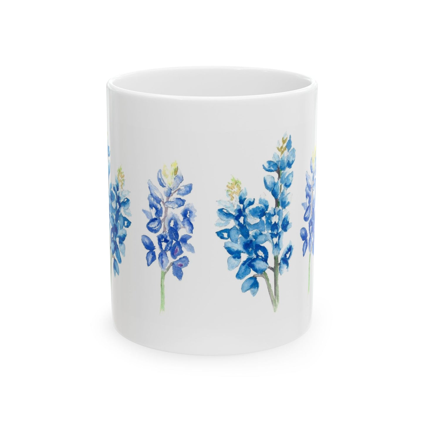 Bluebonnet Floral Ceramic Mug — Watercolor Texas Wildflower Coffee Cup (11oz & 15oz)