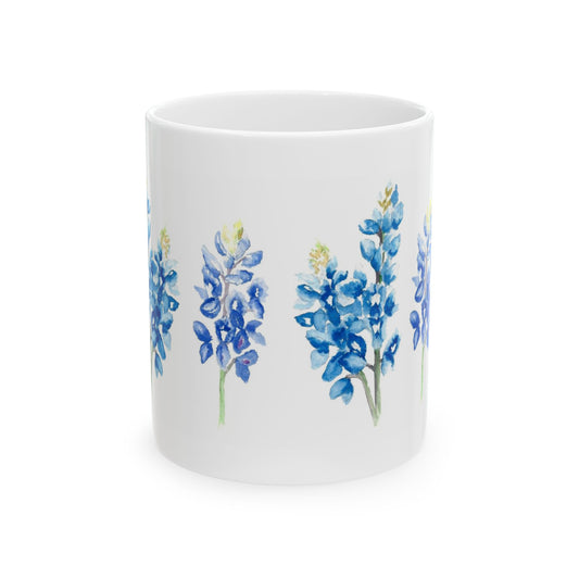 Bluebonnet Floral Ceramic Mug — Watercolor Texas Wildflower Coffee Cup (11oz & 15oz)