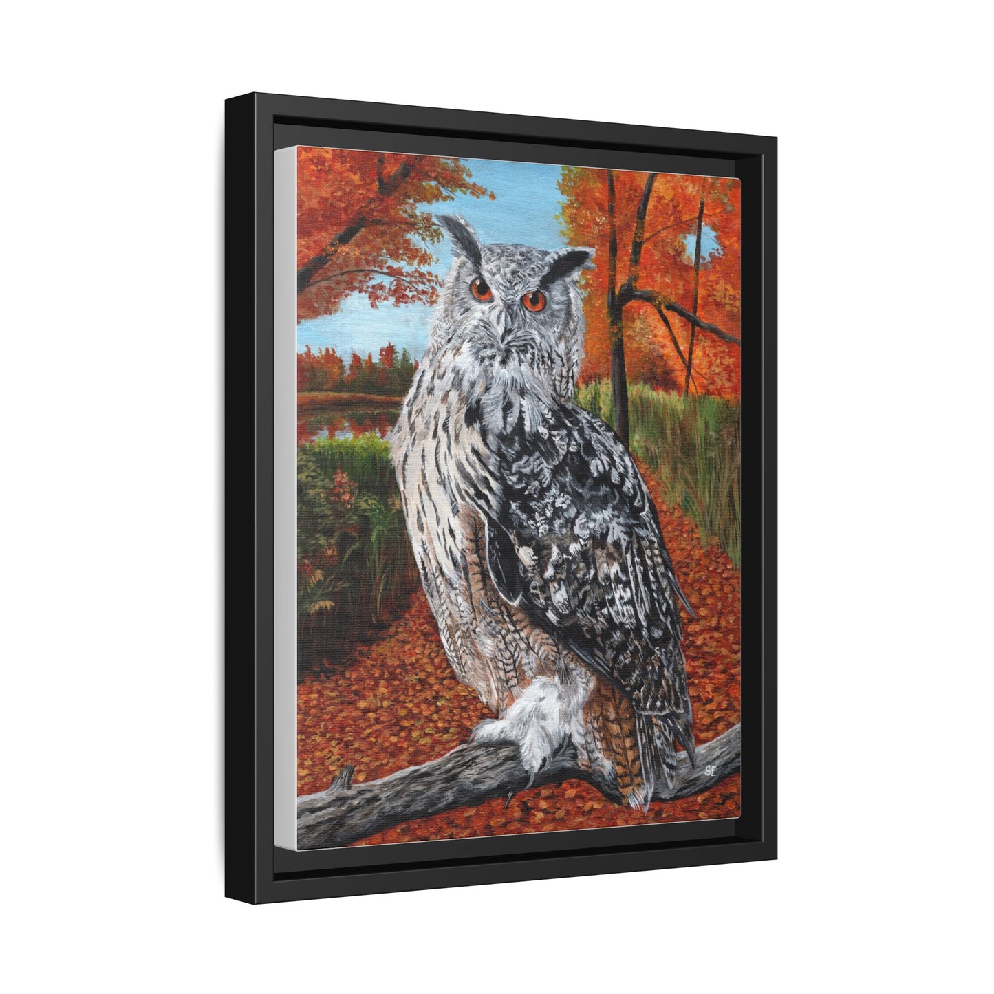 Framed Owl Canvas Art — Autumn Forest Owl Print
