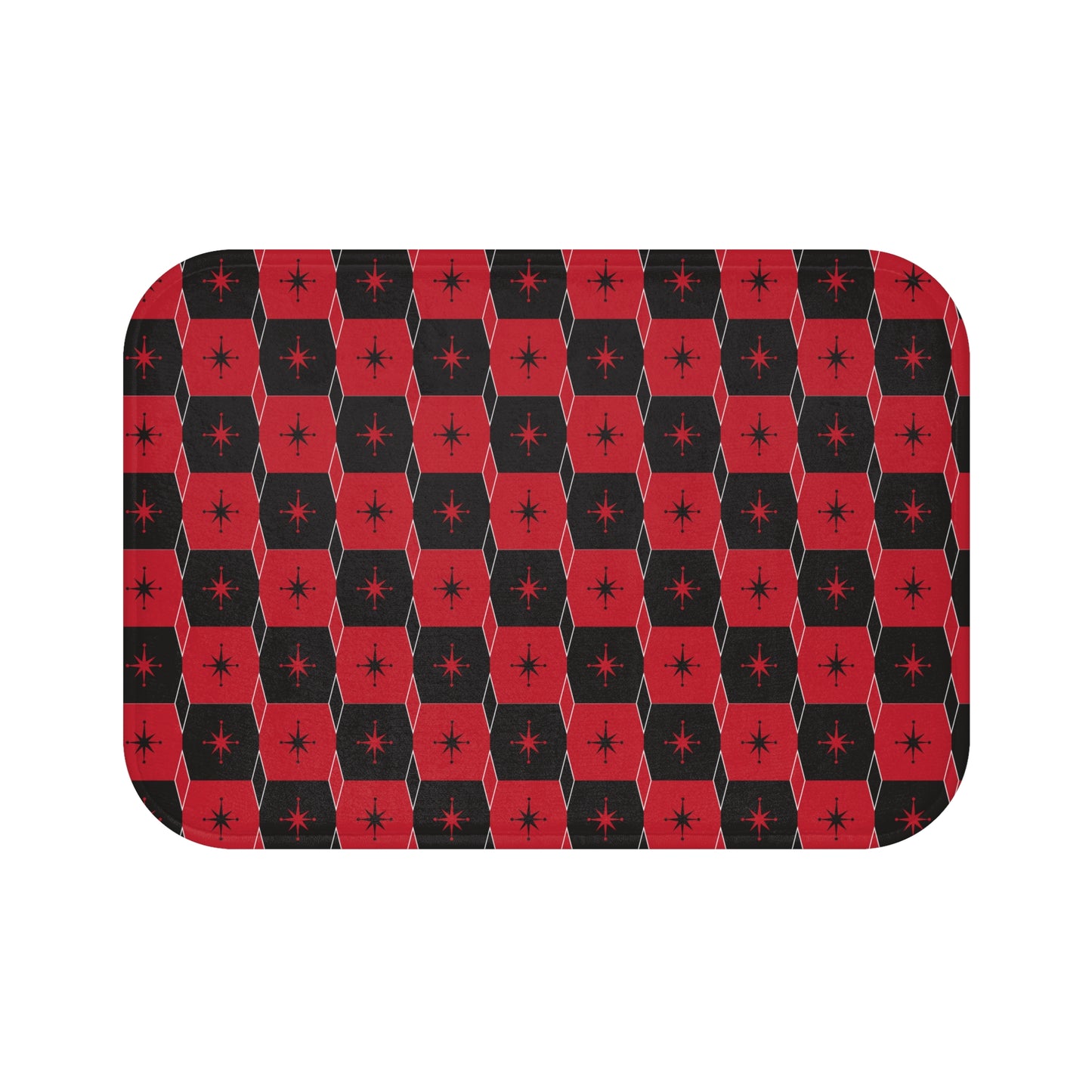 Retro Red & Black Star Pattern Bath Mat